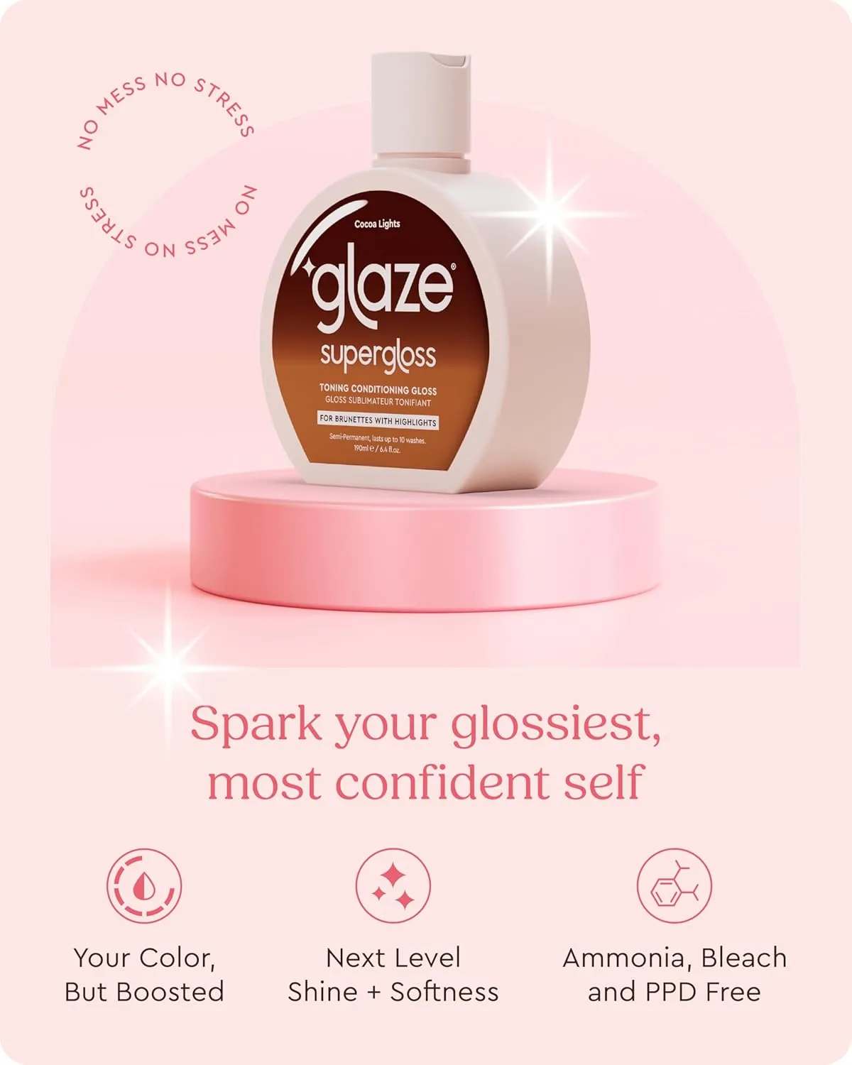 Glaze Super Gloss Color Conditioning Gloss – Cocoa Lights for Medium to Dark Brown Hair with Highlights – Rinse Out Semi-Permanent Hair Gloss that Enhances Color and Boosts Shine & Hydration