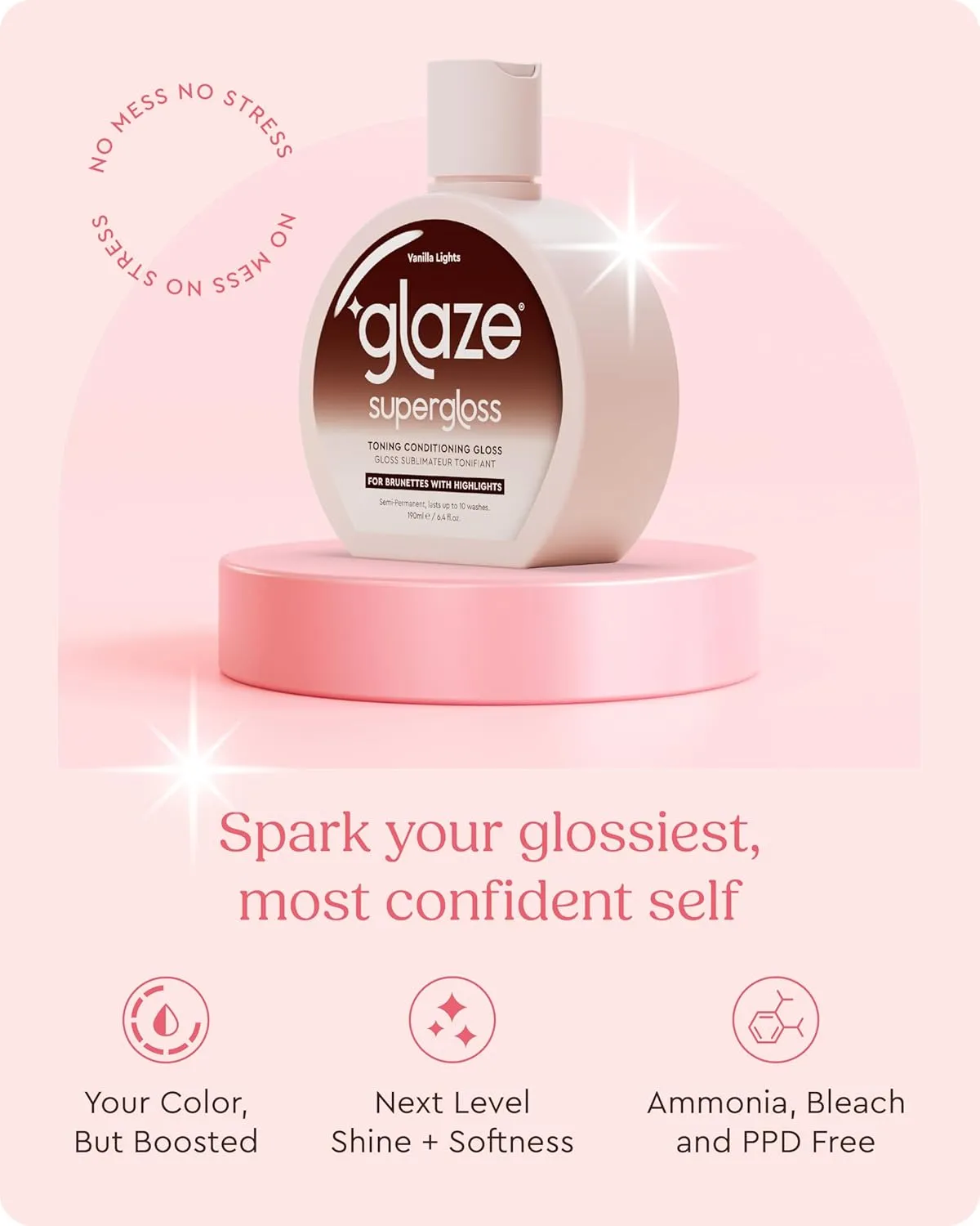 Glaze Super Gloss Color Conditioning Gloss – Vanilla Lights for Light to Medium Brown Hair with Highlights – Rinse Out Semi-Permanent Hair Gloss that Enhances Color and Boosts Shine & Hydration