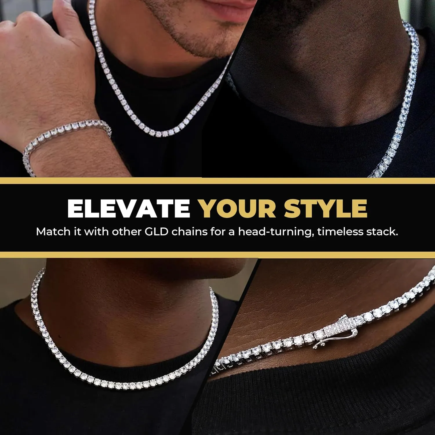 GLD Micro Tennis Chain for Men and Women - Gold-Plated Tennis Chain with Premium Storage Travel Pouch - Snatch-Proof Clasp, Sweat-Proof, Fade-Resistant - Lifetime Quality, Designed in Miami