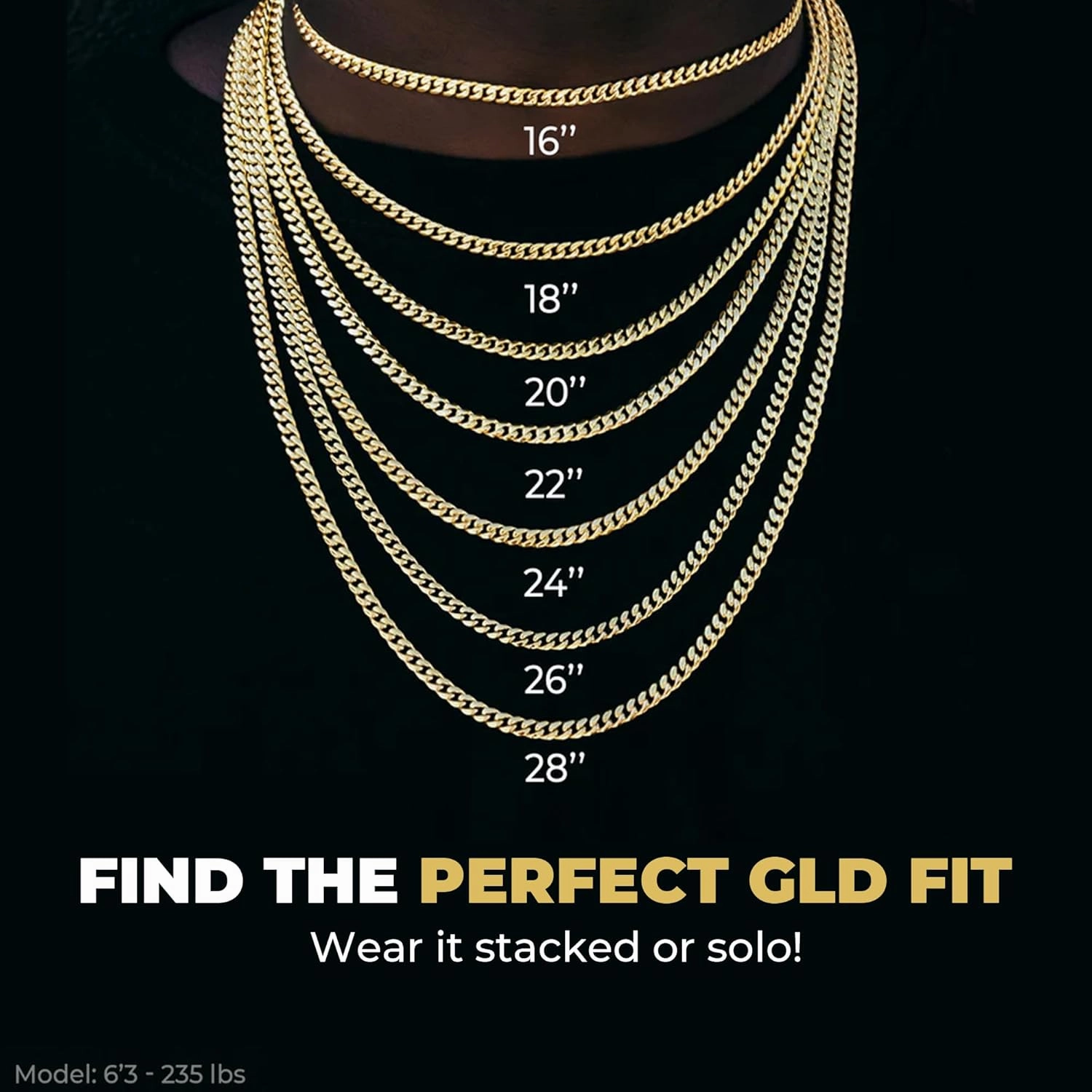 GLD Rope Link Chain - Gold-Plated Rope Cuban Chain with Exclusive Storage Travel Pouch - Snatch-Proof Clasp, Sweat-Proof and Fade-Resistant - Lifetime Quality, Designed in Miami