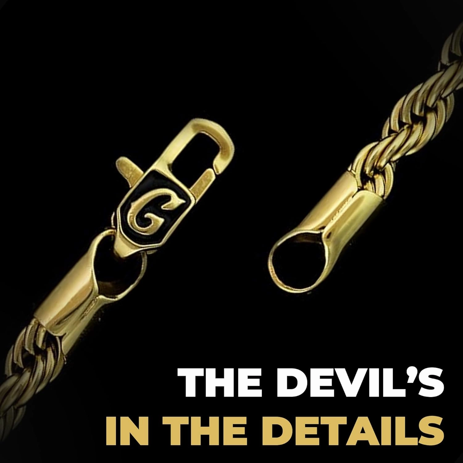GLD Rope Link Chain - Gold-Plated Rope Cuban Chain with Exclusive Storage Travel Pouch - Snatch-Proof Clasp, Sweat-Proof and Fade-Resistant - Lifetime Quality, Designed in Miami