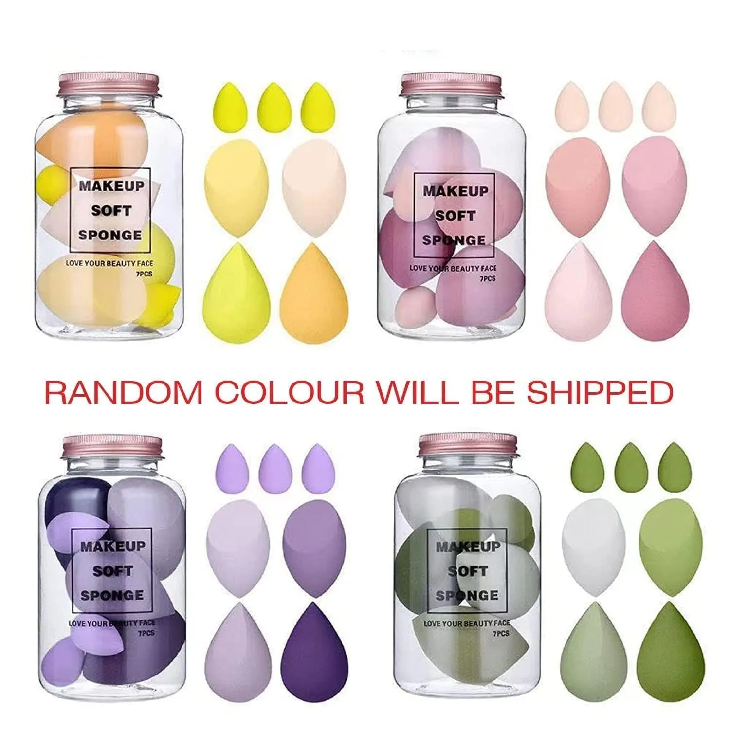 GLOW FIRST Makeup Sponge Set Beauty Blender with Egg Case, Soft Sponge For Liquid Foundation, Creams, and Powders Latex Free Wet and Dry Makeup (Multicolor 4 Big   3 Mini -7 Pcs set)