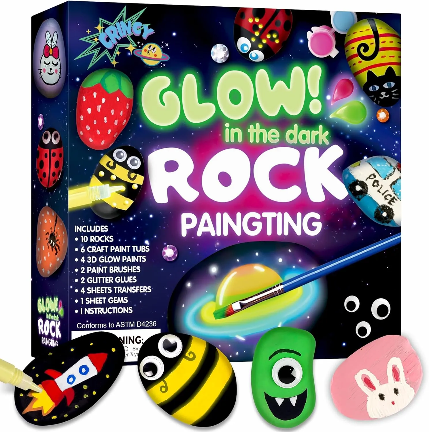 Glow in The Dark Rock Painting Kit for Kids Ages 6-12, Arts and Crafts Easter Birthday Party Gifts for Boys Girls 6 7 8 9 10 Year Old. Creative Craft Activity Kits, Arts & Crafts Supplies Toys