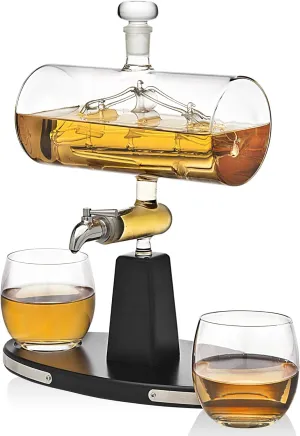 Godinger Whiskey Decanter Dispenser with 2 Whisky Tumbler Glasses - for Liquor, Scotch, Bourbon, Vodka