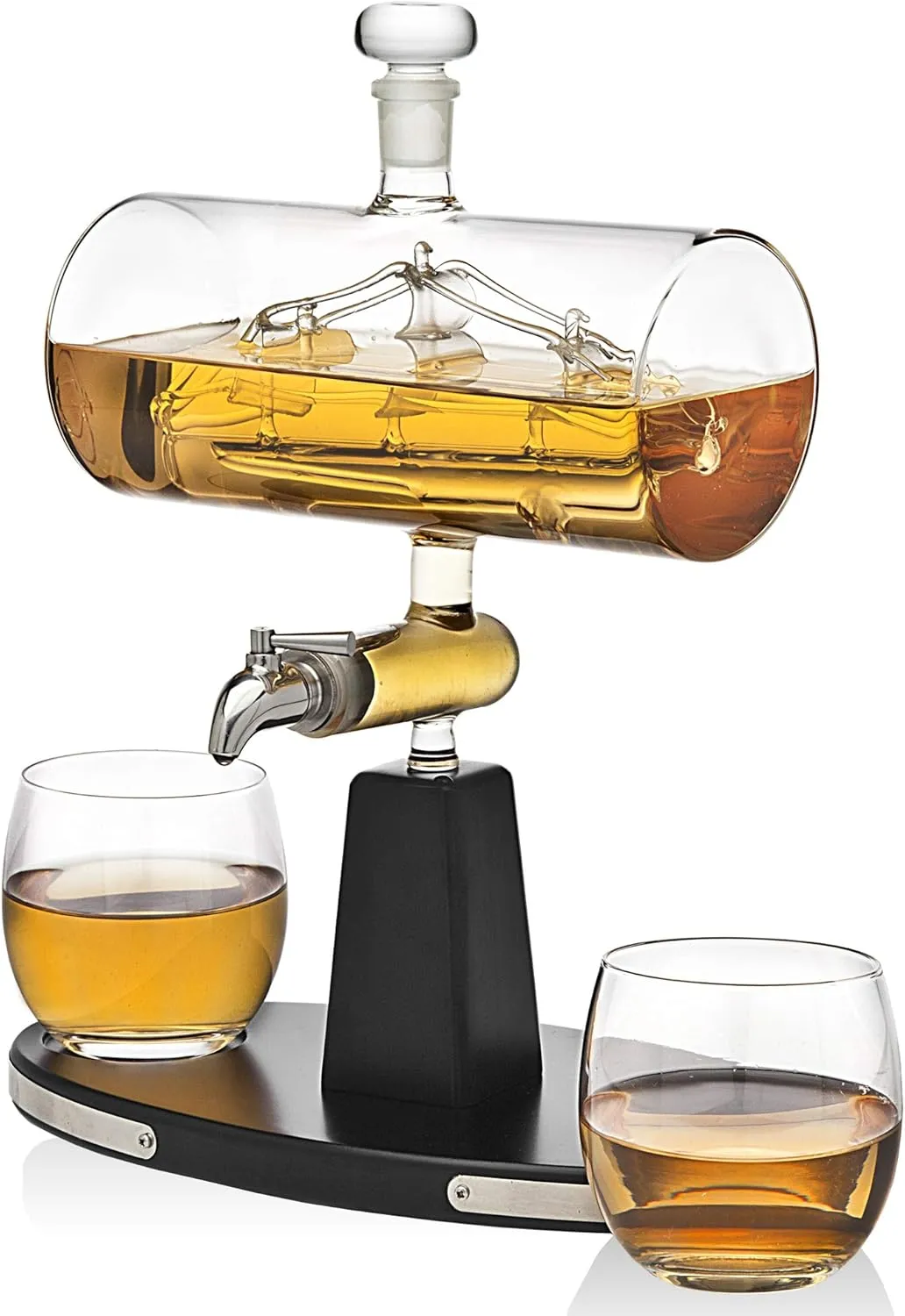 Godinger Whiskey Decanter Dispenser with 2 Whisky Tumbler Glasses - for Liquor, Scotch, Bourbon, Vodka