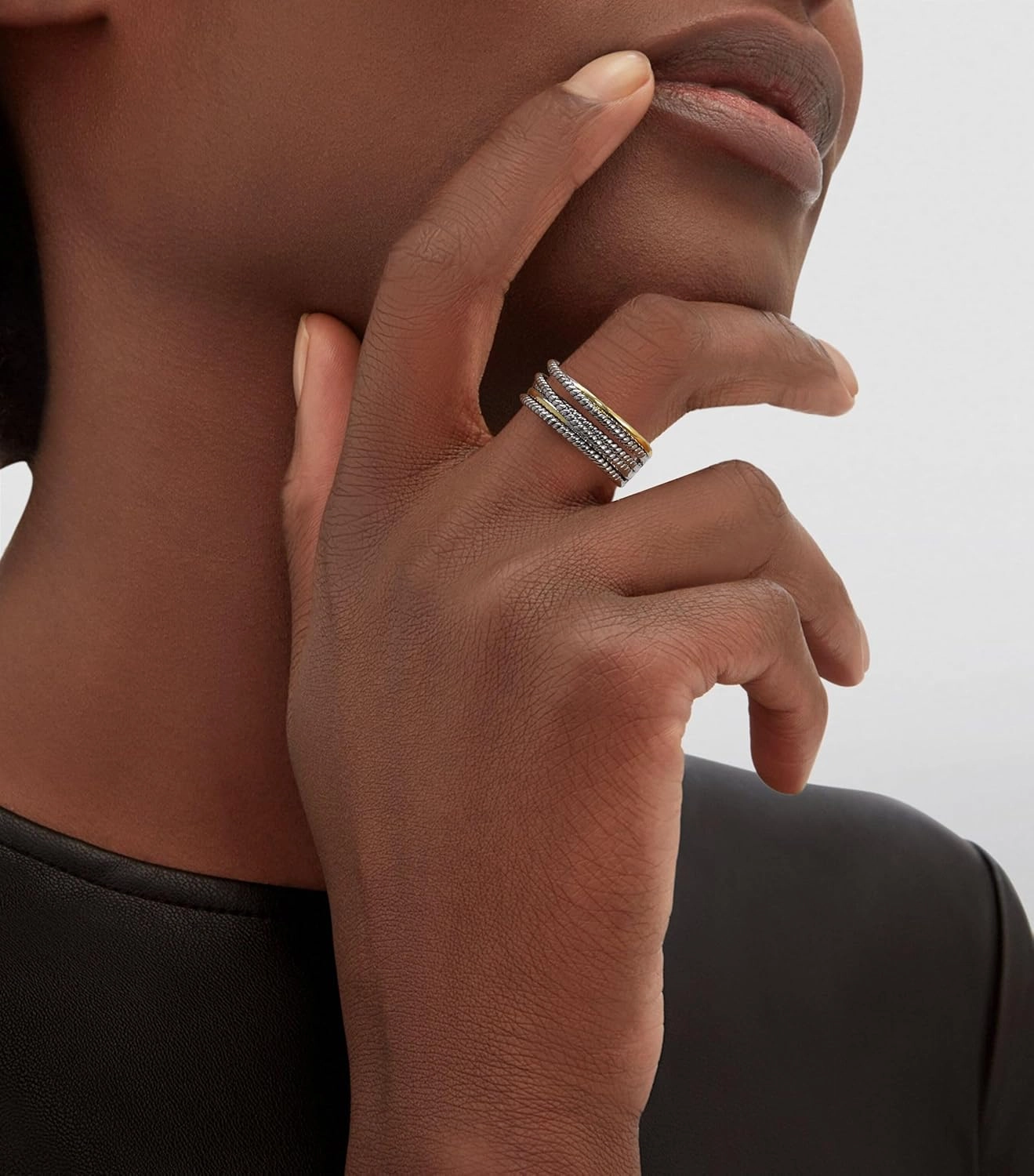Gold and Silver Statement Rings for Women - Cable Wire Intertwined Design Two Tone Rings - Vintage Silver Vintage Rings Cocktail Jewelry