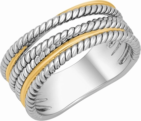Gold and Silver Statement Rings for Women - Cable Wire Intertwined Design Two Tone Rings - Vintage Silver Vintage Rings Cocktail Jewelry