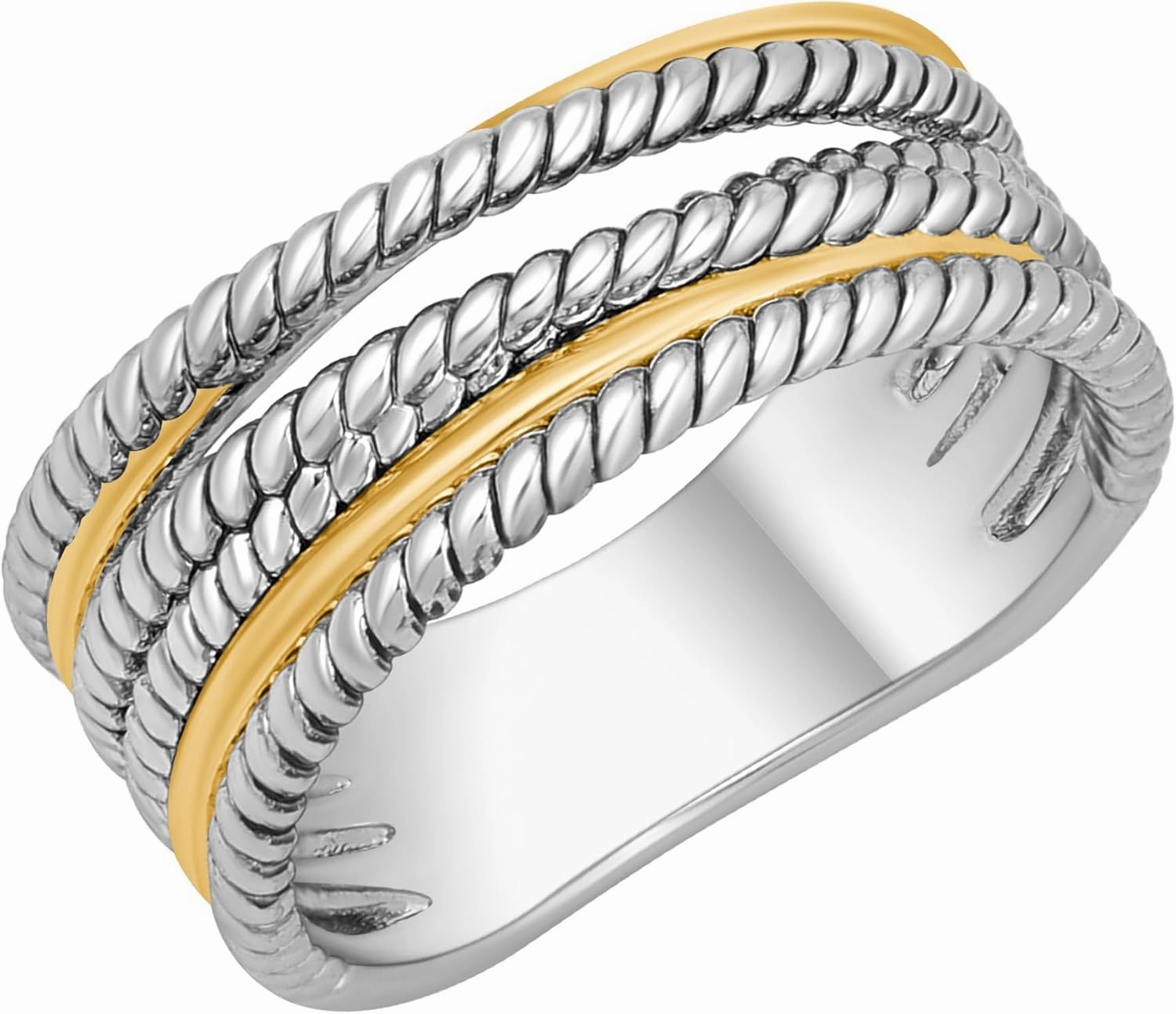Gold and Silver Statement Rings for Women - Cable Wire Intertwined Design Two Tone Rings - Vintage Silver Vintage Rings Cocktail Jewelry