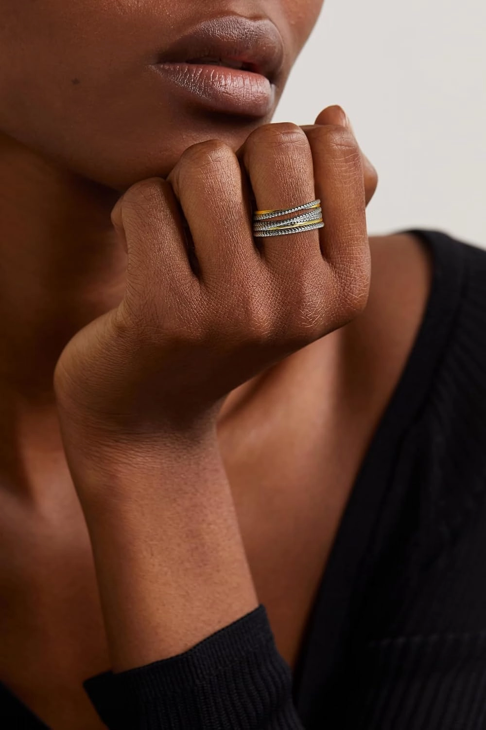 Gold and Silver Statement Rings for Women - Cable Wire Intertwined Design Two Tone Rings - Vintage Silver Vintage Rings Cocktail Jewelry