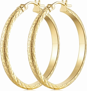 Gold Hoop Earrings for Women 14K Gold Hoop Earrings for Women X Shaped Wave Engraving Hoops Earring for Womens 35mm