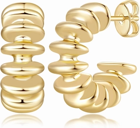 Gold Hoop Earrings Studs 14K Gold Hoop Earrings for Women Exaggerated Design and Unique Shape Hoops Stud Earring for Women 18mm