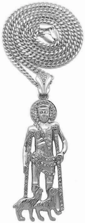 Gold Silver Plated Iced SAN LAZARO Pendant & 4mm 18" 20" 24" Cuban Chain Hip Hop Jewelry Necklace