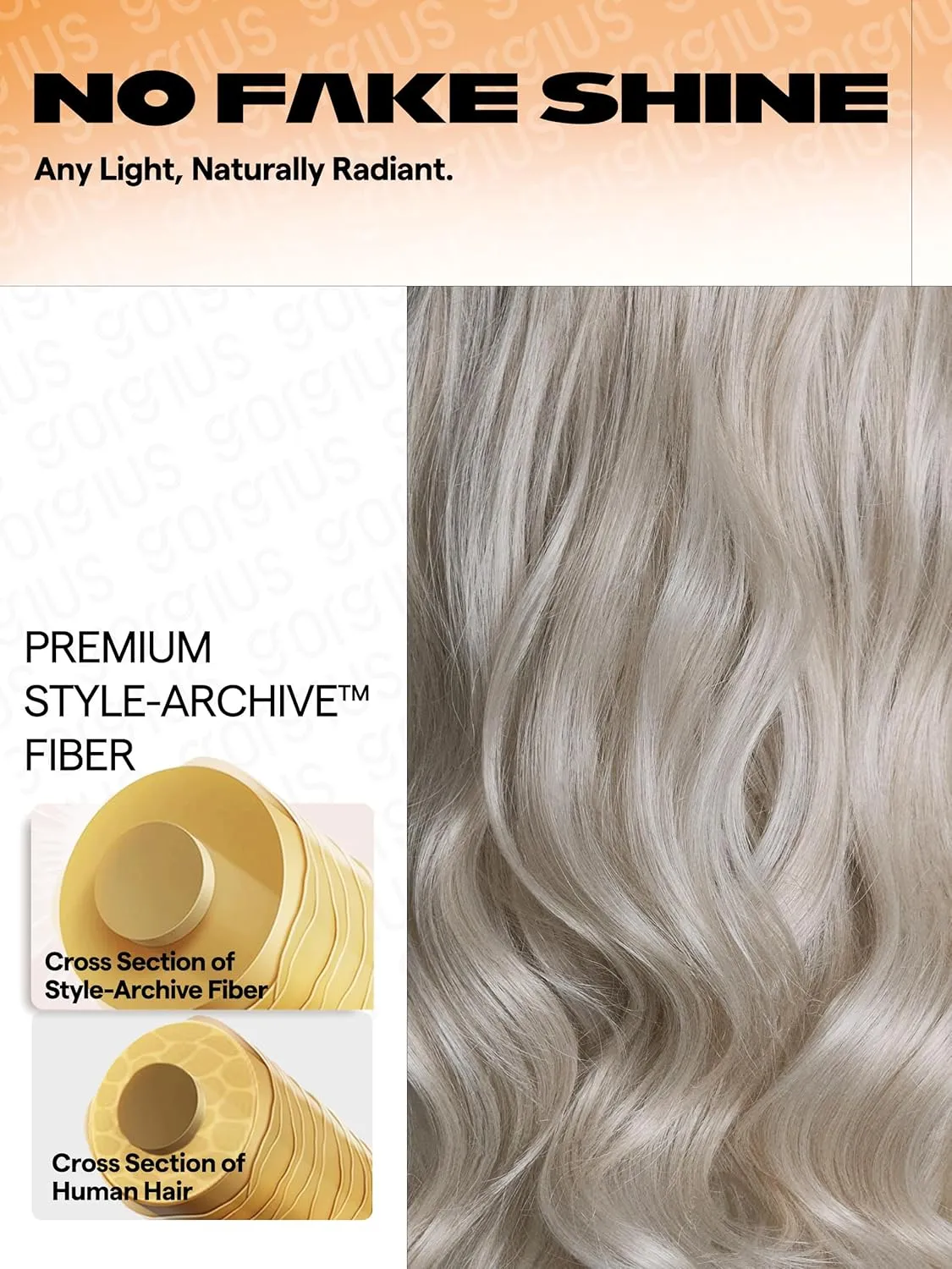 GORGIUS Silver Gray Loose Body Wave Lace Front Wig with Dark Root Pre Cut Synthetic Long Wavy Wig For Women 28 Inch