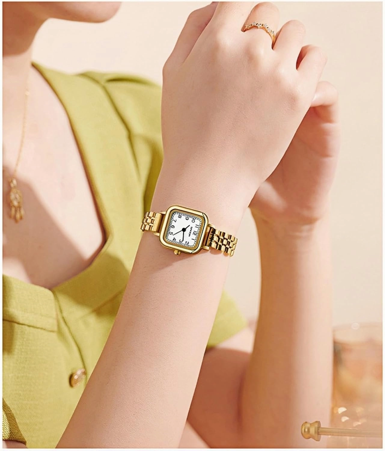 Gosasa Vintage Square Watches for Women Updated Ladies Quartz Wrist Watches Stainless Steel Band Womens Small Gold Watch Luxury Casual Fashion Bracelet