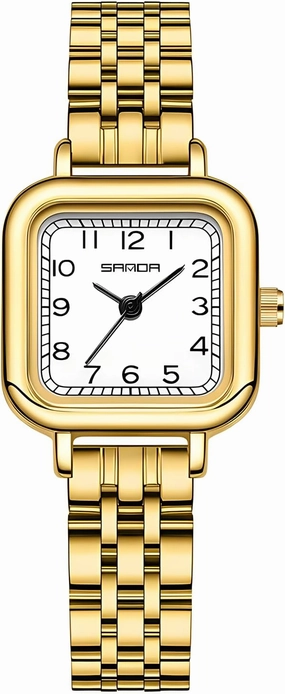 Gosasa Vintage Square Watches for Women Updated Ladies Quartz Wrist Watches Stainless Steel Band Womens Small Gold Watch Luxury Casual Fashion Bracelet