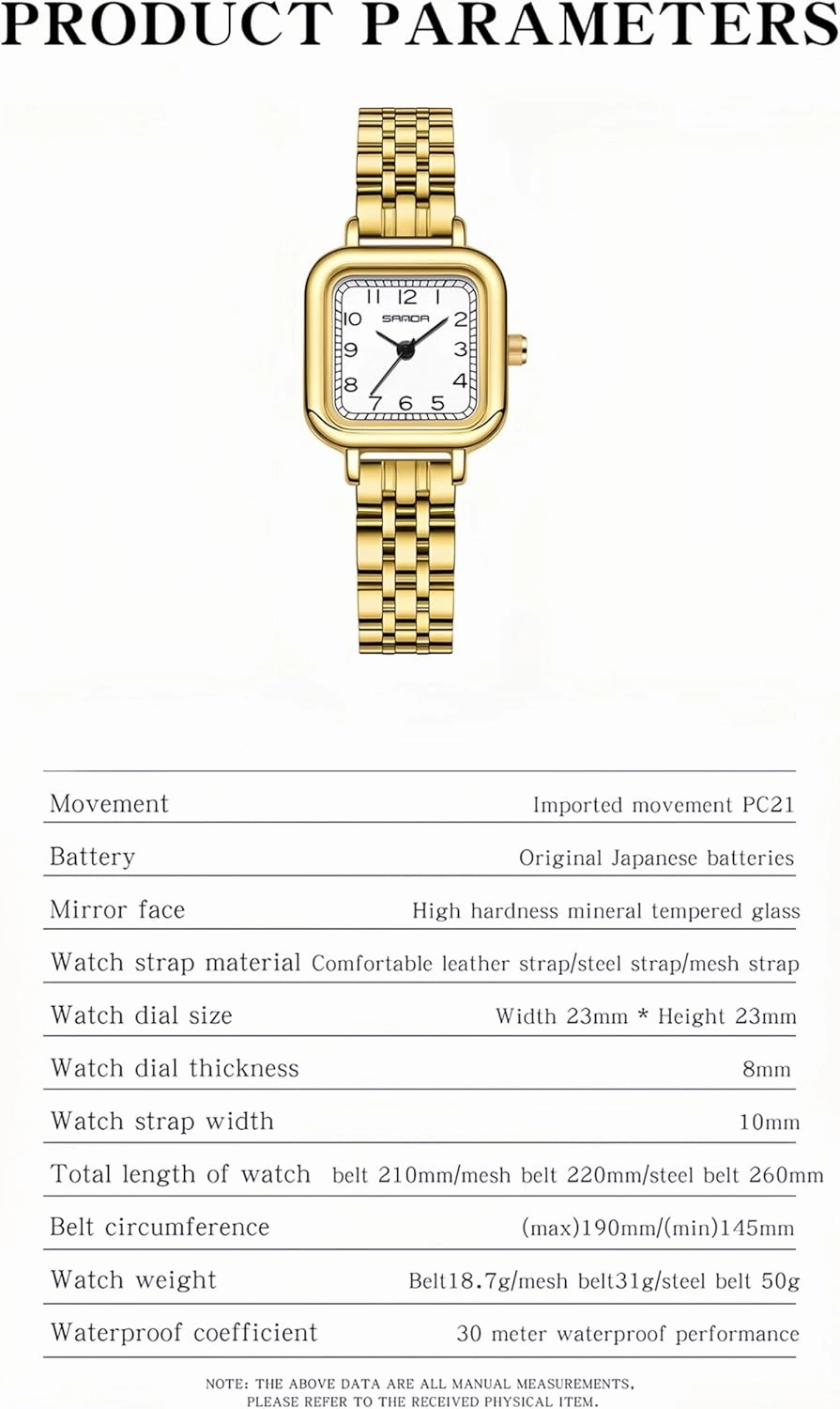 Gosasa Vintage Square Watches for Women Updated Ladies Quartz Wrist Watches Stainless Steel Band Womens Small Gold Watch Luxury Casual Fashion Bracelet