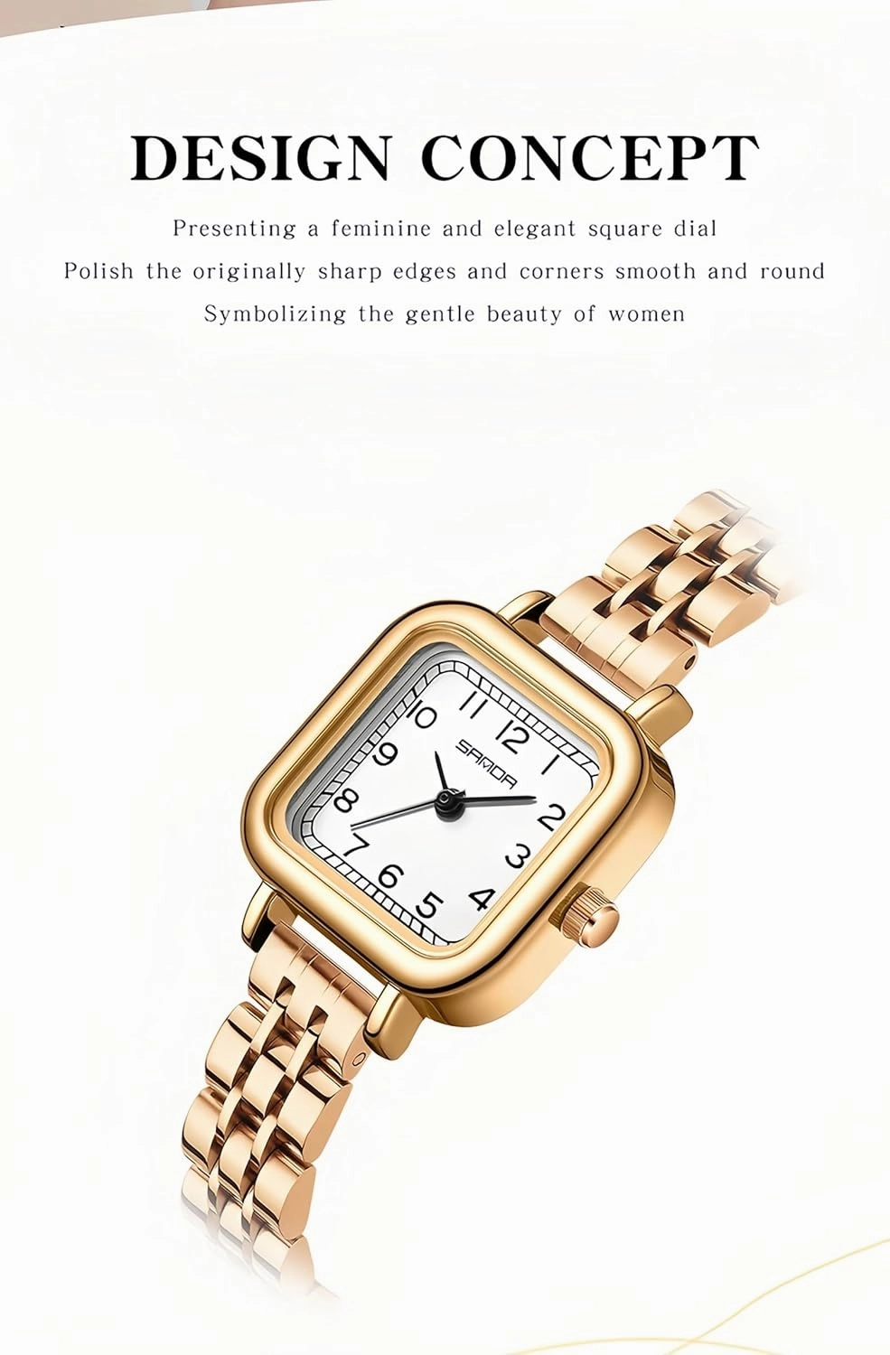 Gosasa Vintage Square Watches for Women Updated Ladies Quartz Wrist Watches Stainless Steel Band Womens Small Gold Watch Luxury Casual Fashion Bracelet