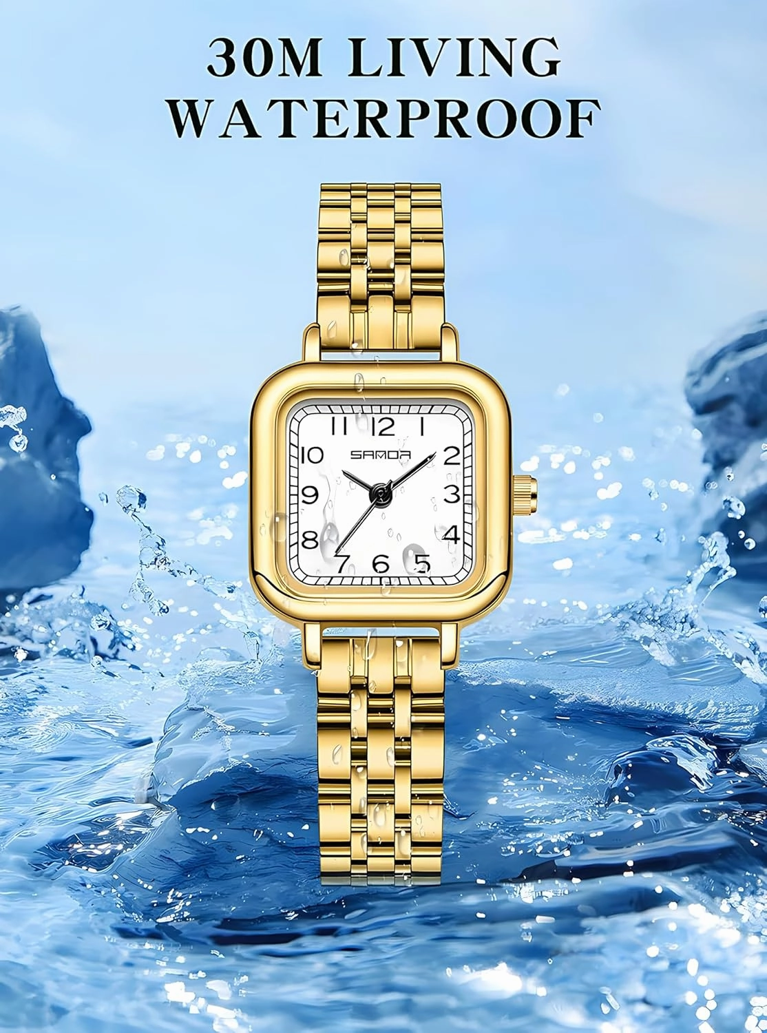 Gosasa Vintage Square Watches for Women Updated Ladies Quartz Wrist Watches Stainless Steel Band Womens Small Gold Watch Luxury Casual Fashion Bracelet