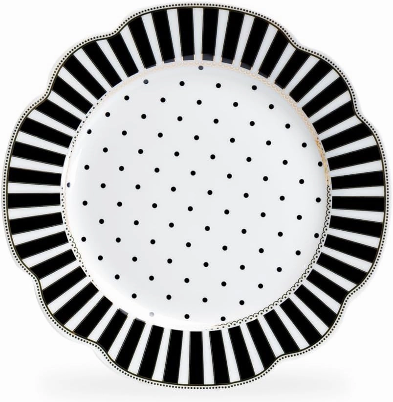 Grace Teaware Josephine Black Stripes and Dots Fine Porcelain Plate Set of 1, One plate (9.25-inch Salad Plate)