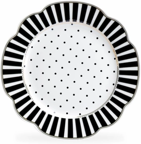 Grace Teaware Josephine Black Stripes and Dots Fine Porcelain Plate Set of 1, One plate (9.25-inch Salad Plate)