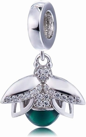 Green Ladybug Beetle Crystals 925 Sterling Silver Dangle Pendant X Charm Bead For Pandora & Similar Charm Bracelets or Necklaces