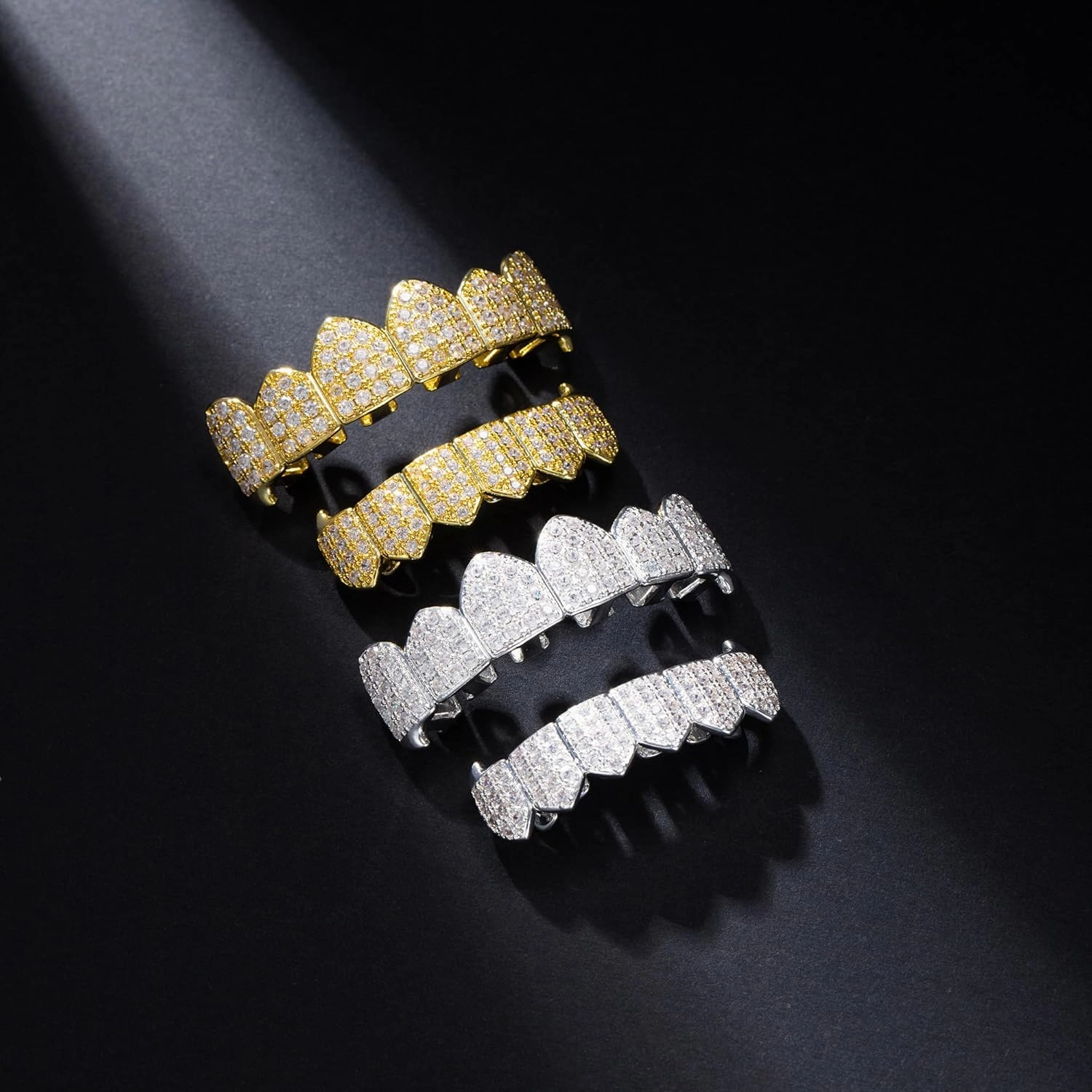 Grills for Your Teeth Diamond Grillz 14K Plated Gold Silver Vampire Teeth Caps Iced Out CZ Mouth Grillz Teeth Men
