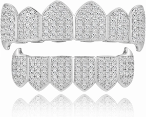Grills for Your Teeth Diamond Grillz 14K Plated Gold Silver Vampire Teeth Caps Iced Out CZ Mouth Grillz Teeth Men
