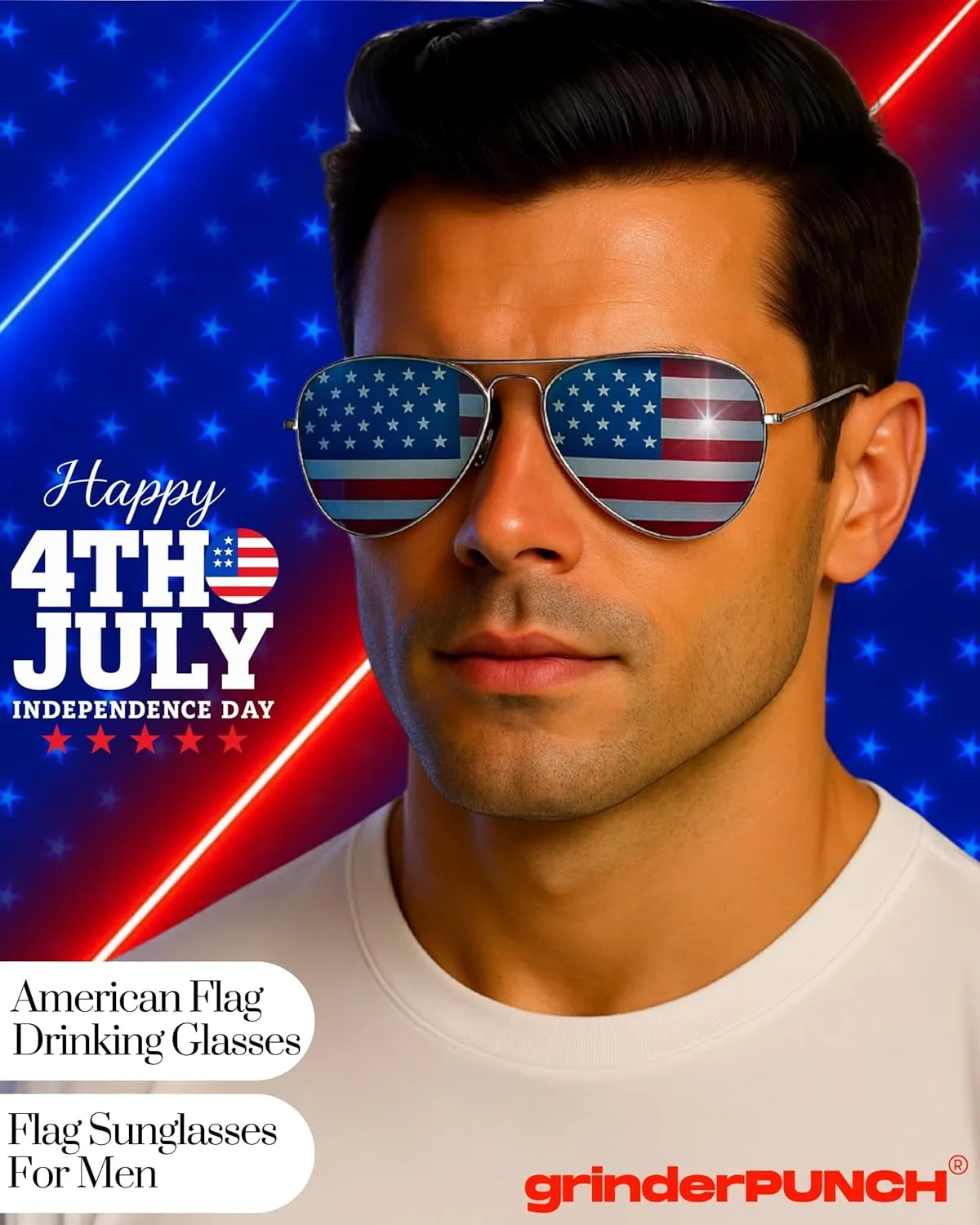 grinderPUNCH® American Flag Aviator Sunglasses Glasses