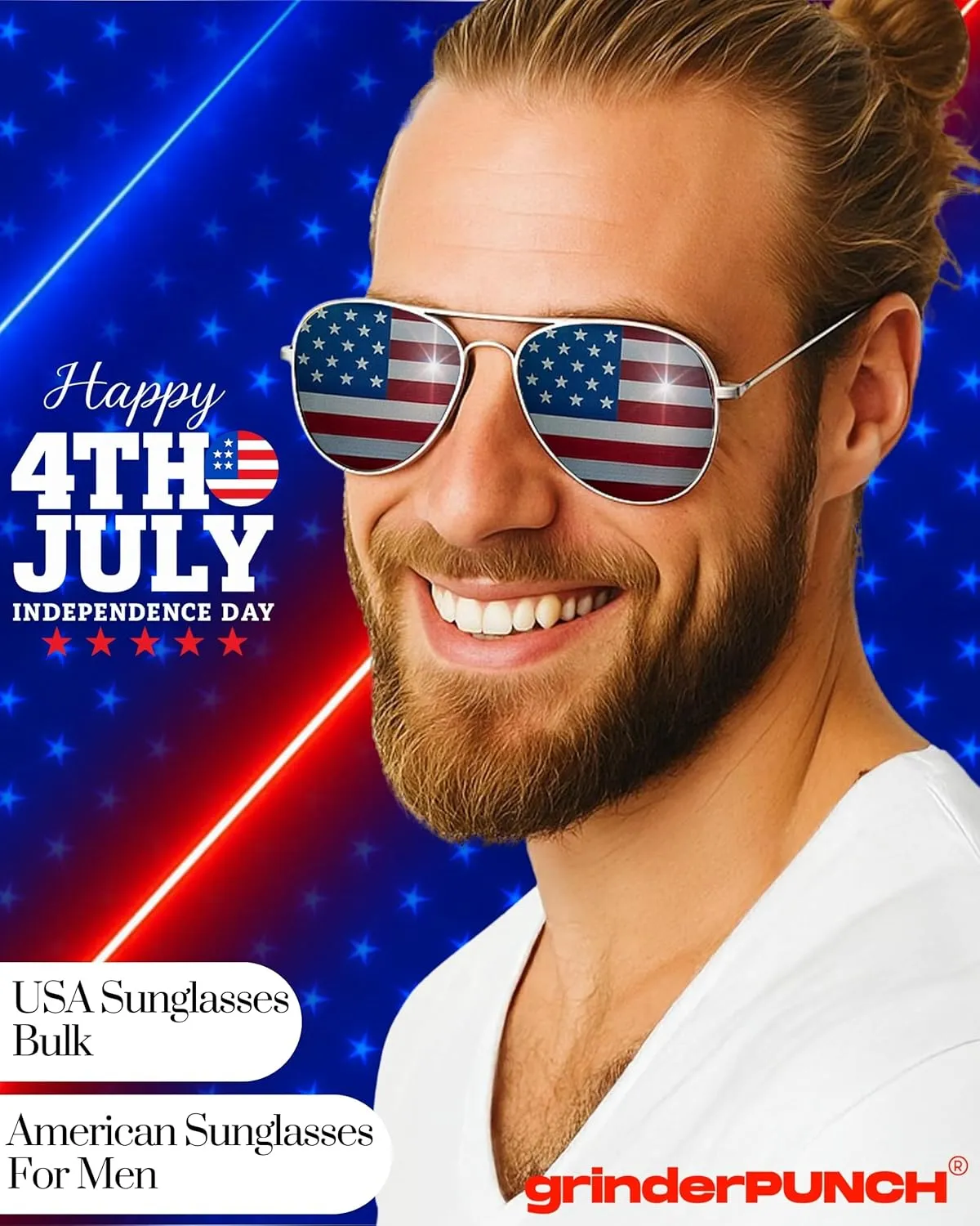 grinderPUNCH® American Flag Aviator Sunglasses Glasses