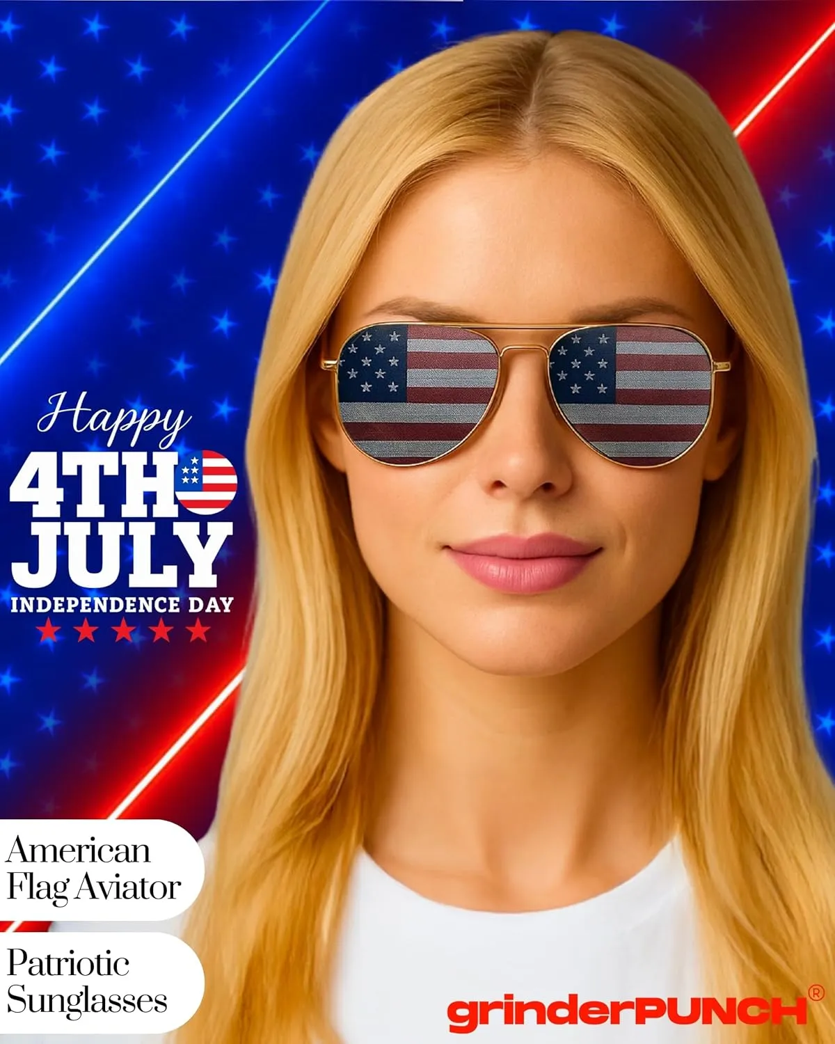 grinderPUNCH® American Flag Aviator Sunglasses Glasses