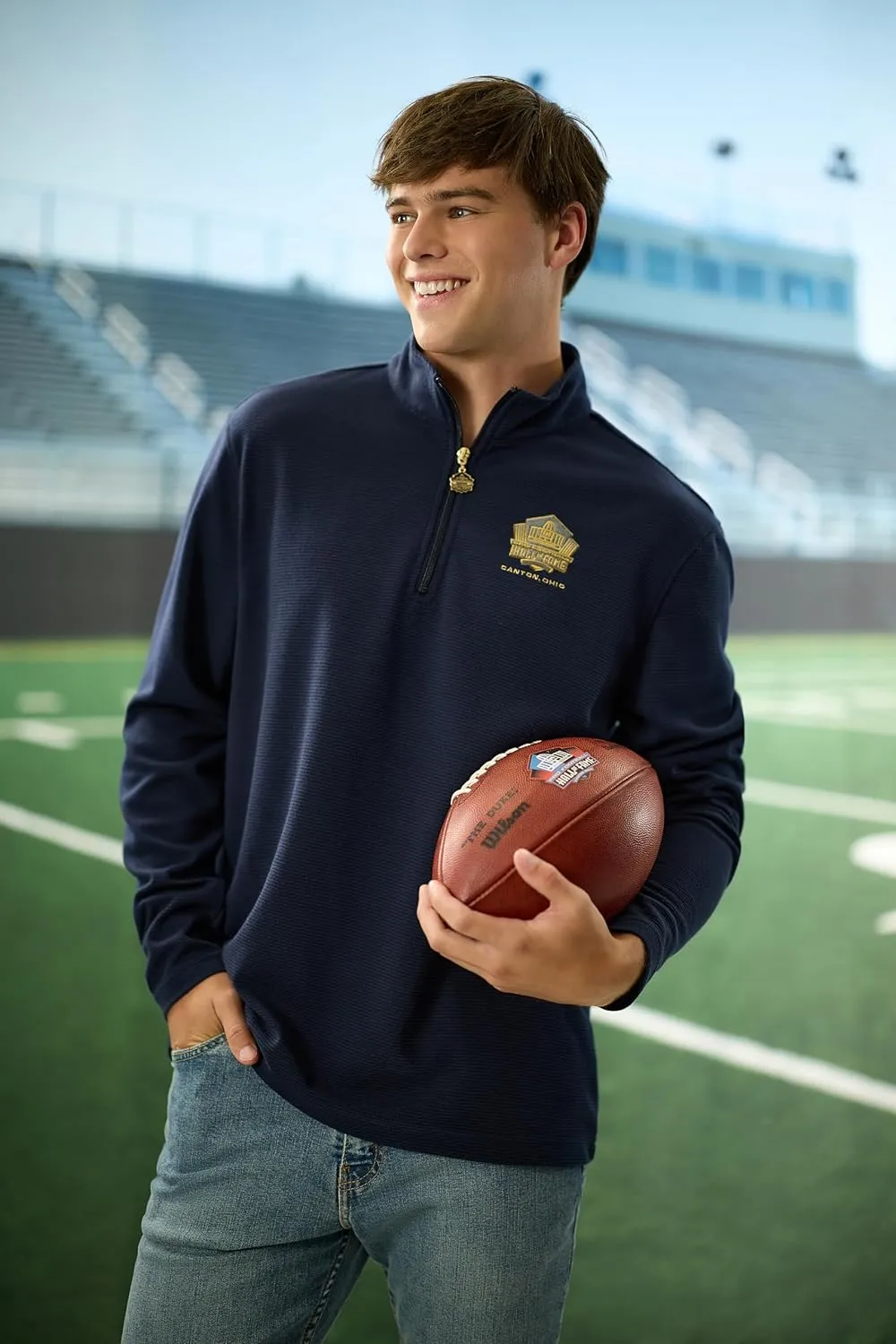 Haggar Pro Football Hall of Fame Mock Neck Ribbed Quarter Zip Pullover