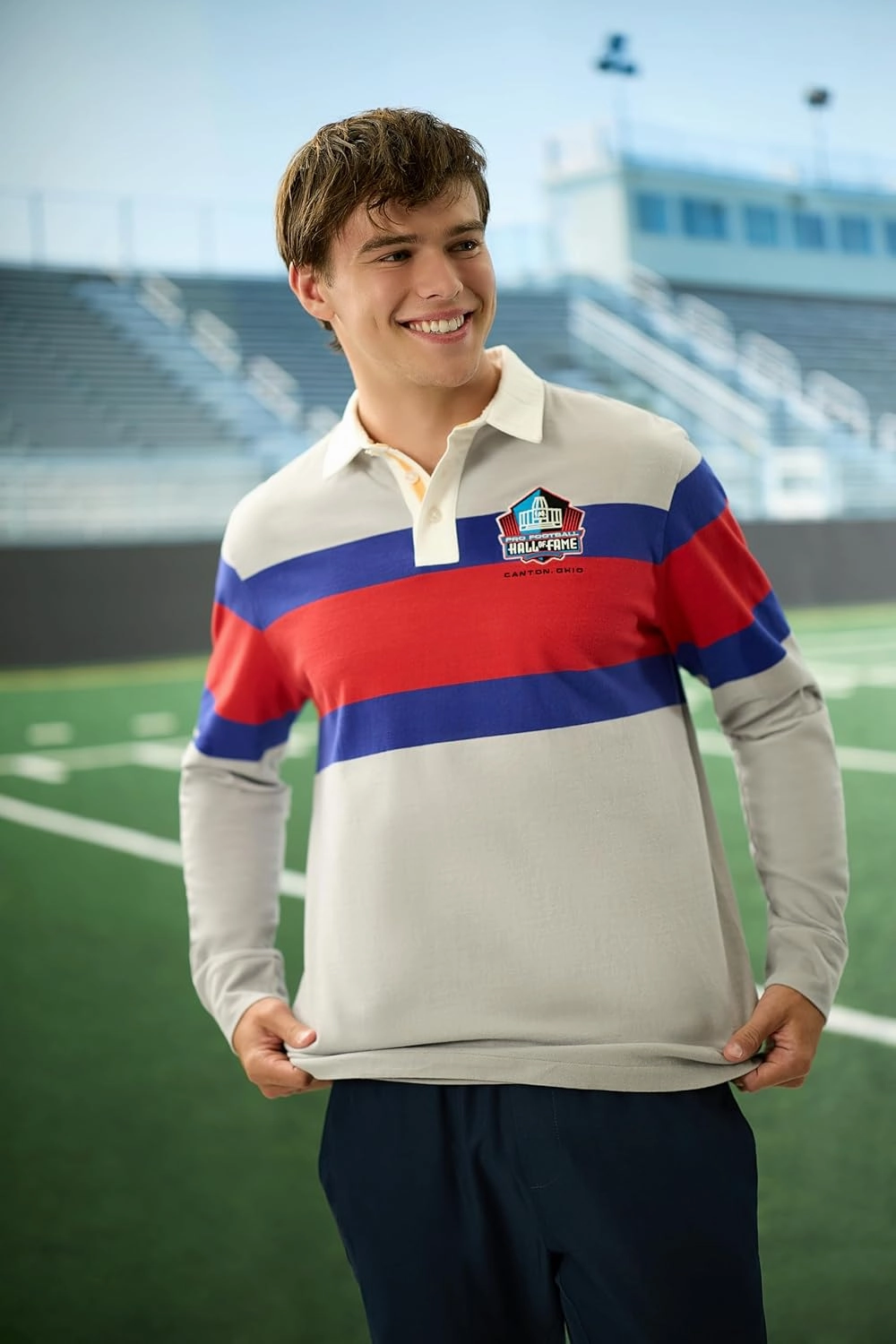 Haggar Pro Football Hall of Fame Long Sleeve Striped Rugby Shirt