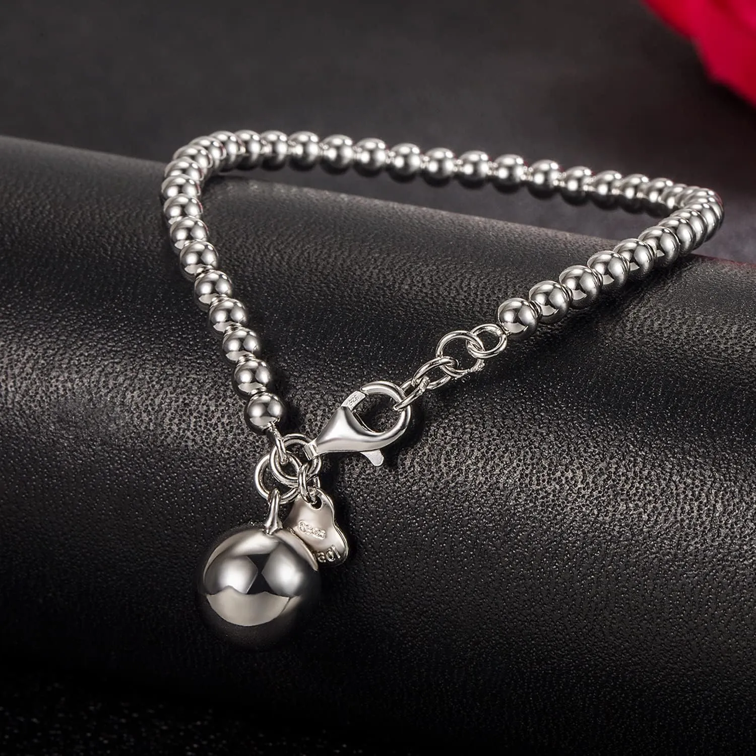 H&Beautimer 925 Sterling Silver 4-10MM Ball Chain Bracelet For Women's - Italian Handmade Bead Chain Bracelet 5''5.7''6.3''6.7''7.5''8''8.3''8.5''9 Inch Rose Gold Party Jewelry