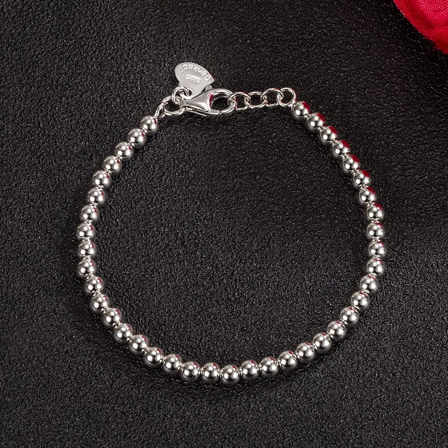 H&Beautimer 925 Sterling Silver 4-10MM Ball Chain Bracelet For Women's - Italian Handmade Bead Chain Bracelet 5''5.7''6.3''6.7''7.5''8''8.3''8.5''9 Inch Rose Gold Party Jewelry
