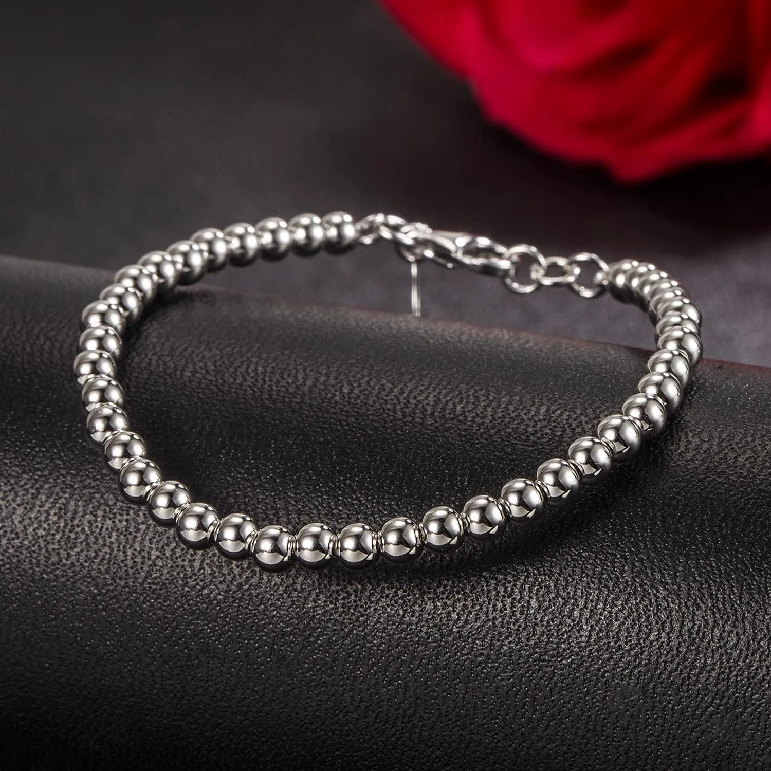 H&Beautimer 925 Sterling Silver 4-10MM Ball Chain Bracelet For Women's - Italian Handmade Bead Chain Bracelet 5''5.7''6.3''6.7''7.5''8''8.3''8.5''9 Inch Rose Gold Party Jewelry