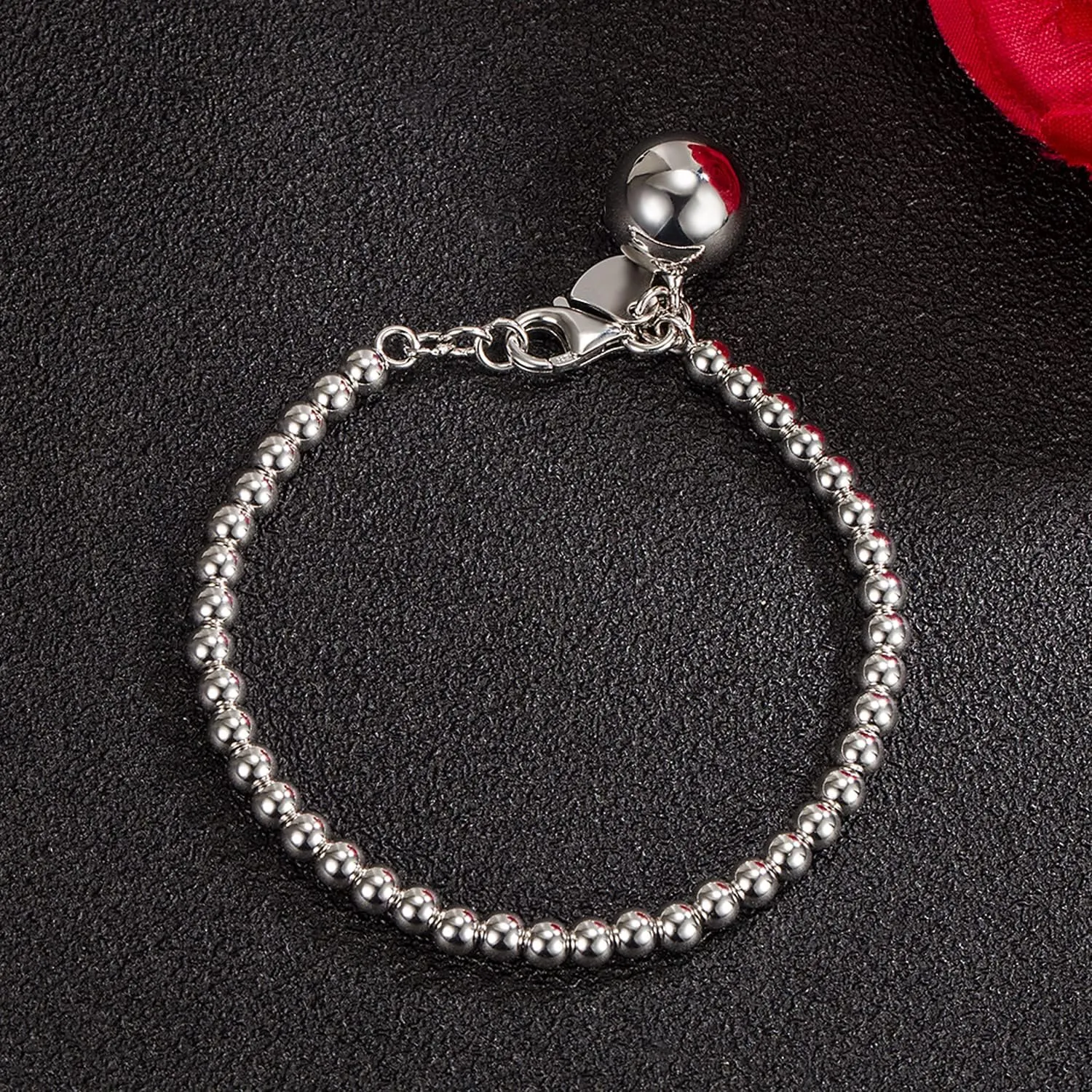 H&Beautimer 925 Sterling Silver 4-10MM Ball Chain Bracelet For Women's - Italian Handmade Bead Chain Bracelet 5''5.7''6.3''6.7''7.5''8''8.3''8.5''9 Inch Rose Gold Party Jewelry
