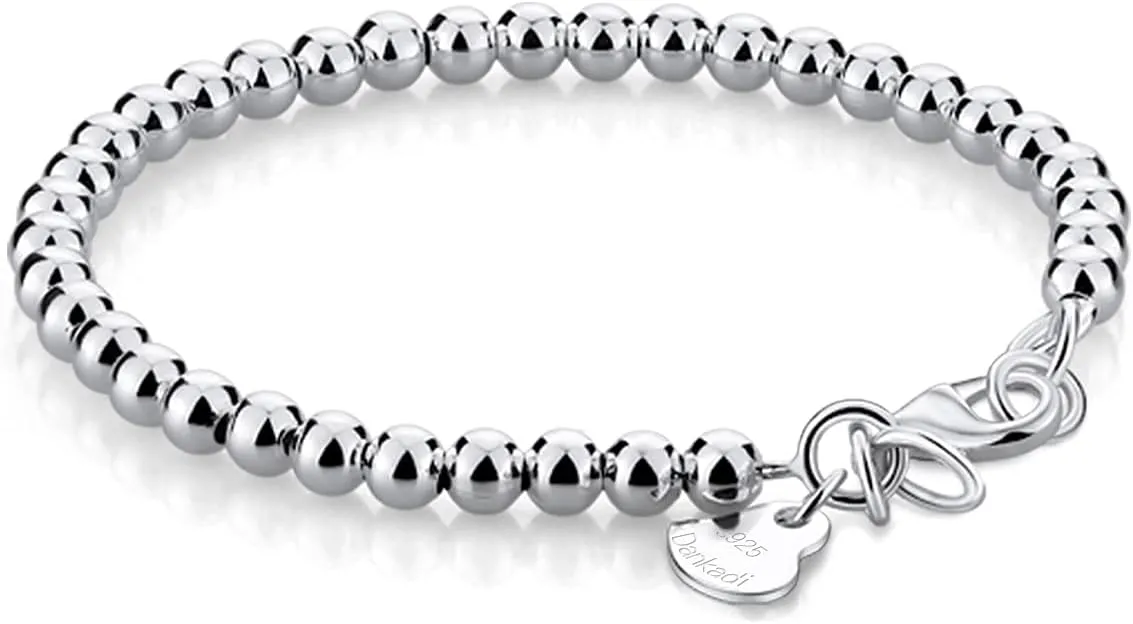 H&Beautimer 925 Sterling Silver 4-10MM Ball Chain Bracelet For Women's - Italian Handmade Bead Chain Bracelet 5''5.7''6.3''6.7''7.5''8''8.3''8.5''9 Inch Rose Gold Party Jewelry