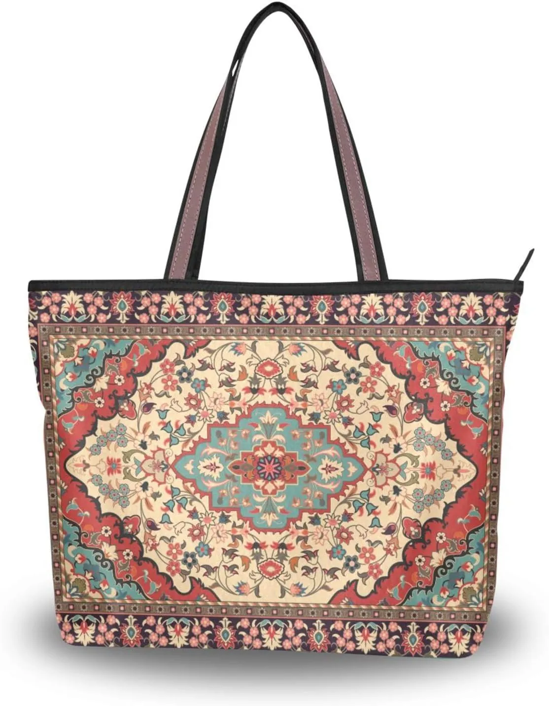 Handbag for Women Persian Carpet Ethnic Aqua Red Shoulder Bag Gym Tote Travel Shopping Satchel