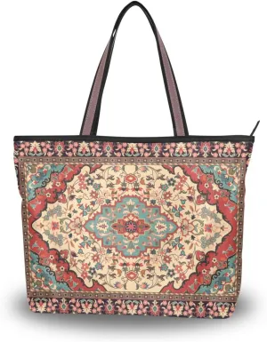 Handbag for Women Persian Carpet Ethnic Aqua Red Shoulder Bag Gym Tote Travel Shopping Satchel