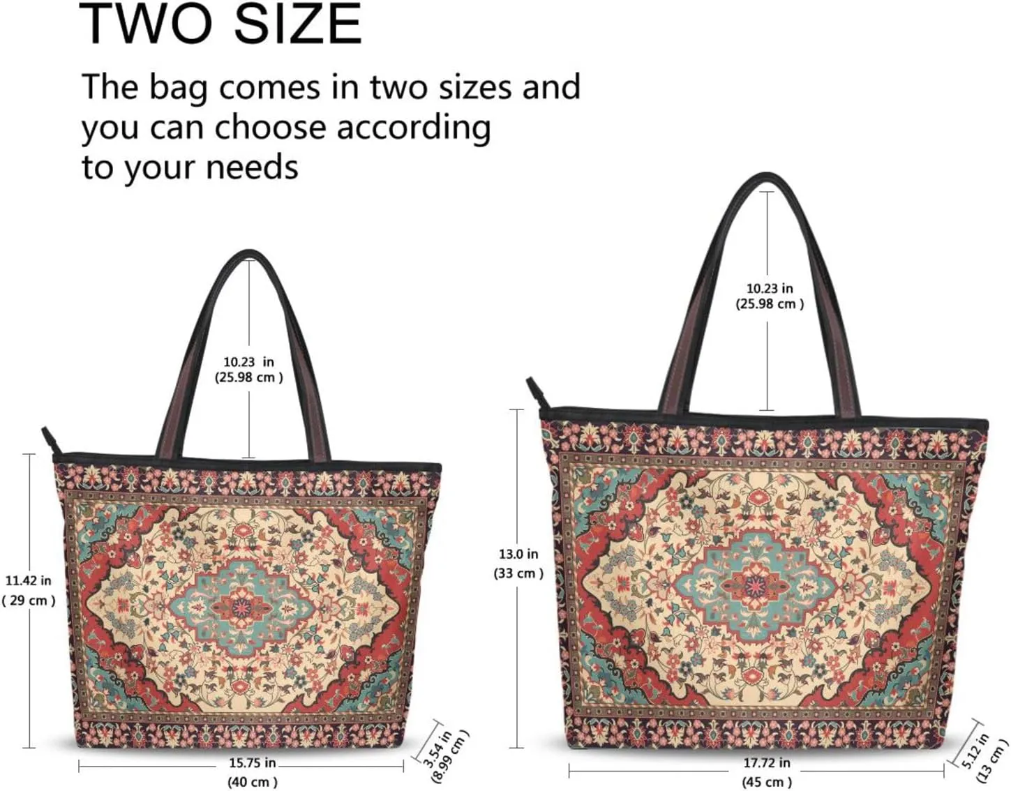 Handbag for Women Persian Carpet Ethnic Aqua Red Shoulder Bag Gym Tote Travel Shopping Satchel