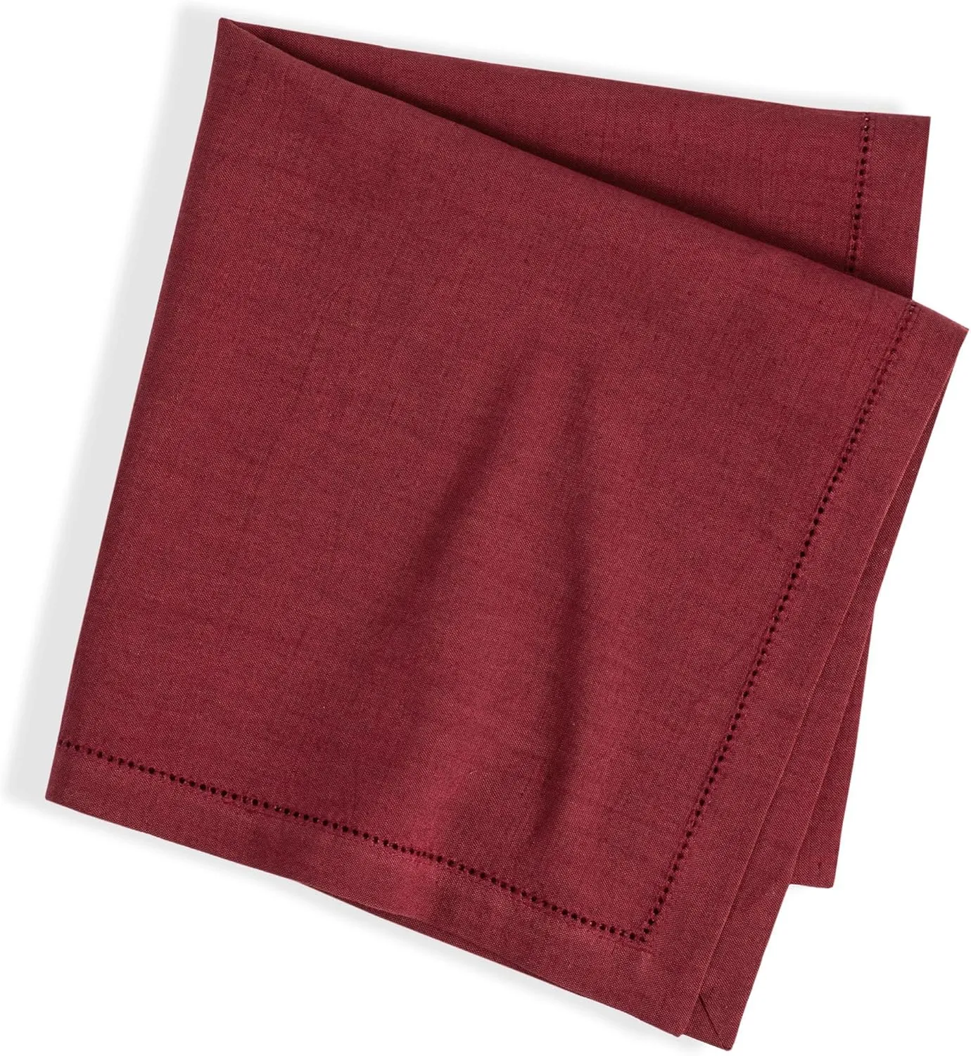 Haven Hemstitch Merlot Napkin Set of 4, 22" x 22", Red Solid Pattern
