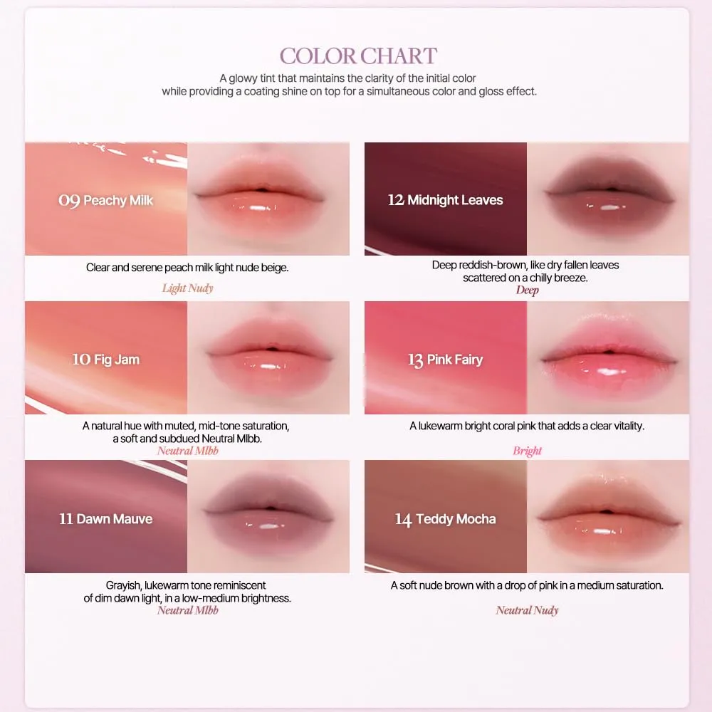 Heart Percent Dote On Mood One Way Glowy Tint, Glass-like High Shine Glossy Finish w/Long-Lasting Luminous Color Lip Stain for Glowy Look, #13. Pink Fairy