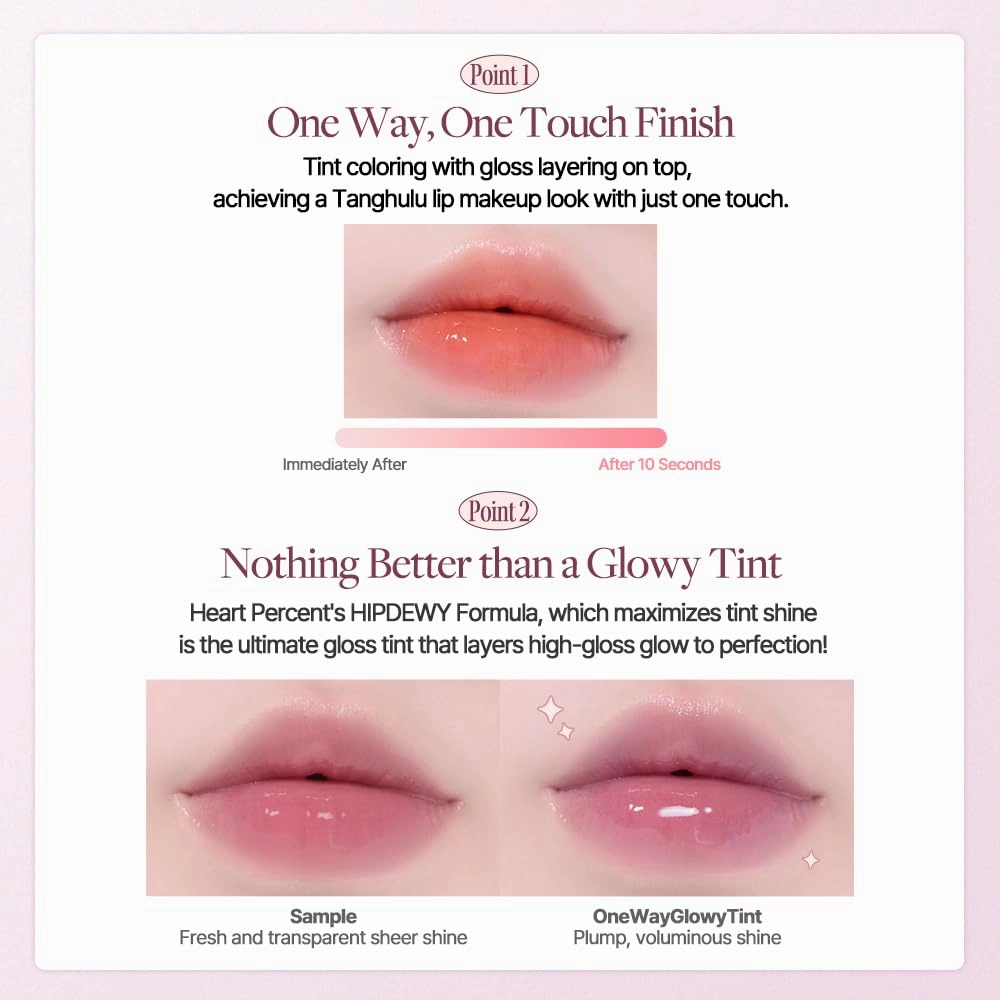 Heart Percent Dote On Mood One Way Glowy Tint, Glass-like High Shine Glossy Finish w/Long-Lasting Luminous Color Lip Stain for Glowy Look, #11.Dawn Mauve