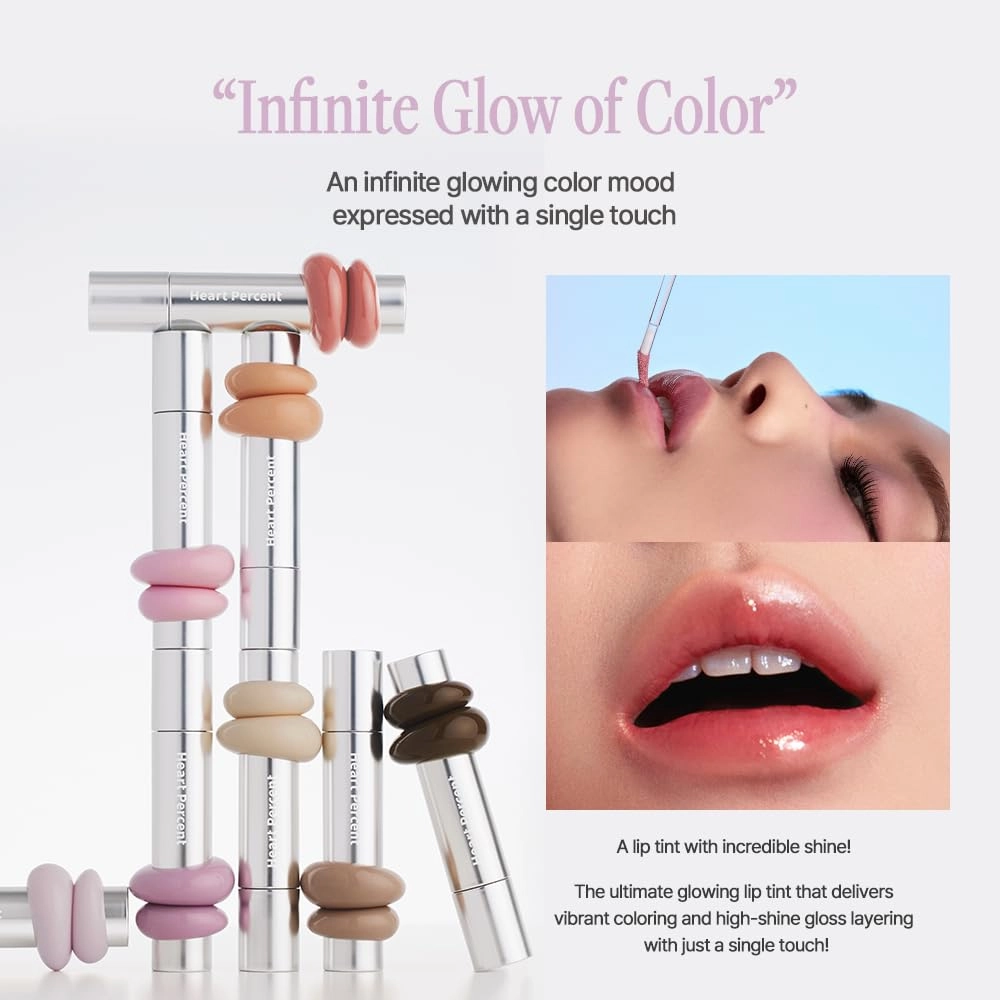 Heart Percent Dote On Mood One Way Glowy Tint, Glass-like High Shine Glossy Finish w/Long-Lasting Luminous Color Lip Stain for Glowy Look, #11.Dawn Mauve