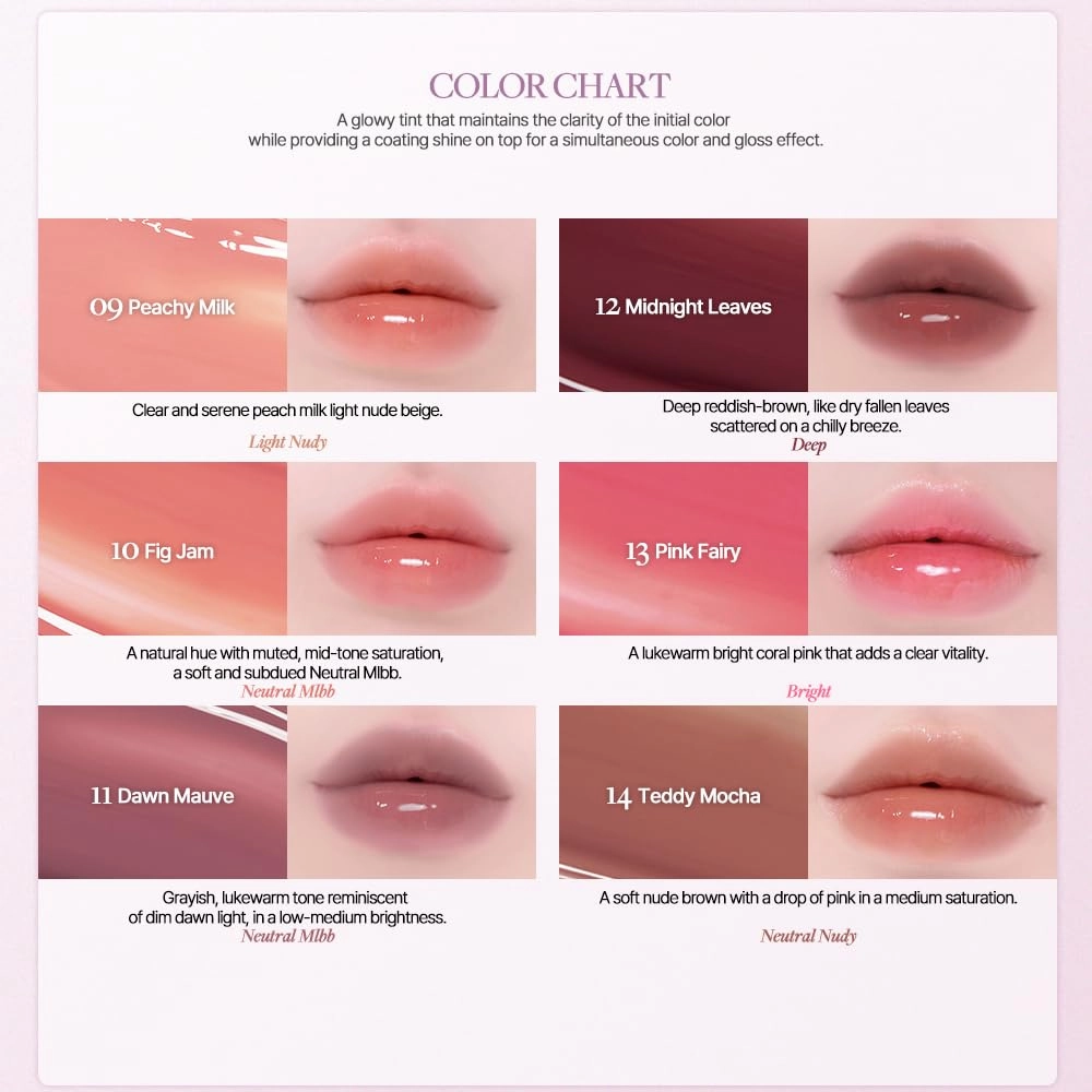 Heart Percent Dote On Mood One Way Glowy Tint, Glass-like High Shine Glossy Finish w/Long-Lasting Luminous Color Lip Stain for Glowy Look, #11.Dawn Mauve