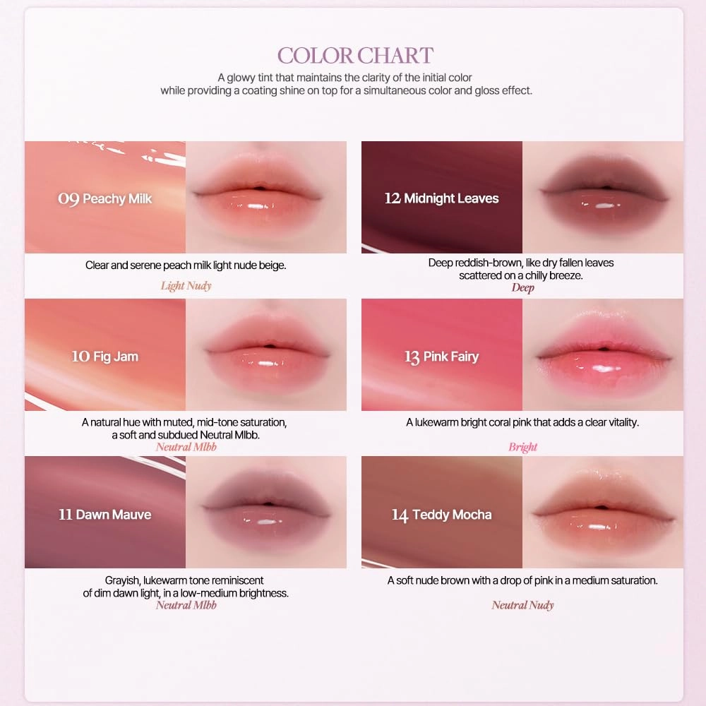 Heart Percent Dote On Mood One Way Glowy Tint, Glass-like High Shine Glossy Finish w/Long-Lasting Luminous Color Lip Stain for Glowy Look, #12. Midnight Leaves
