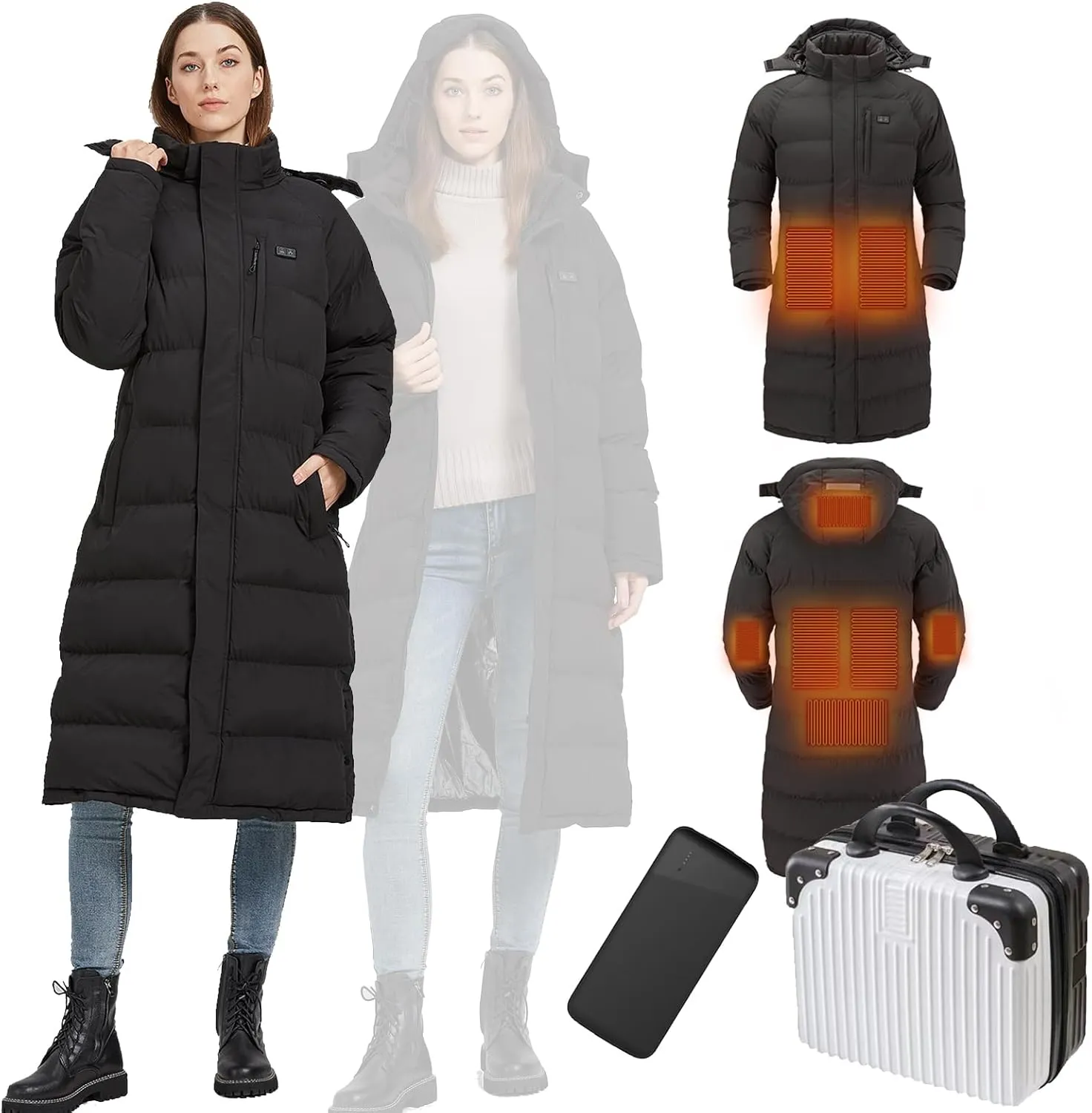 Heated Jackets for Women, Long Winter Coats for Women for Skiing Hunting Motorcycle, Idea Christmas Gift for Wife