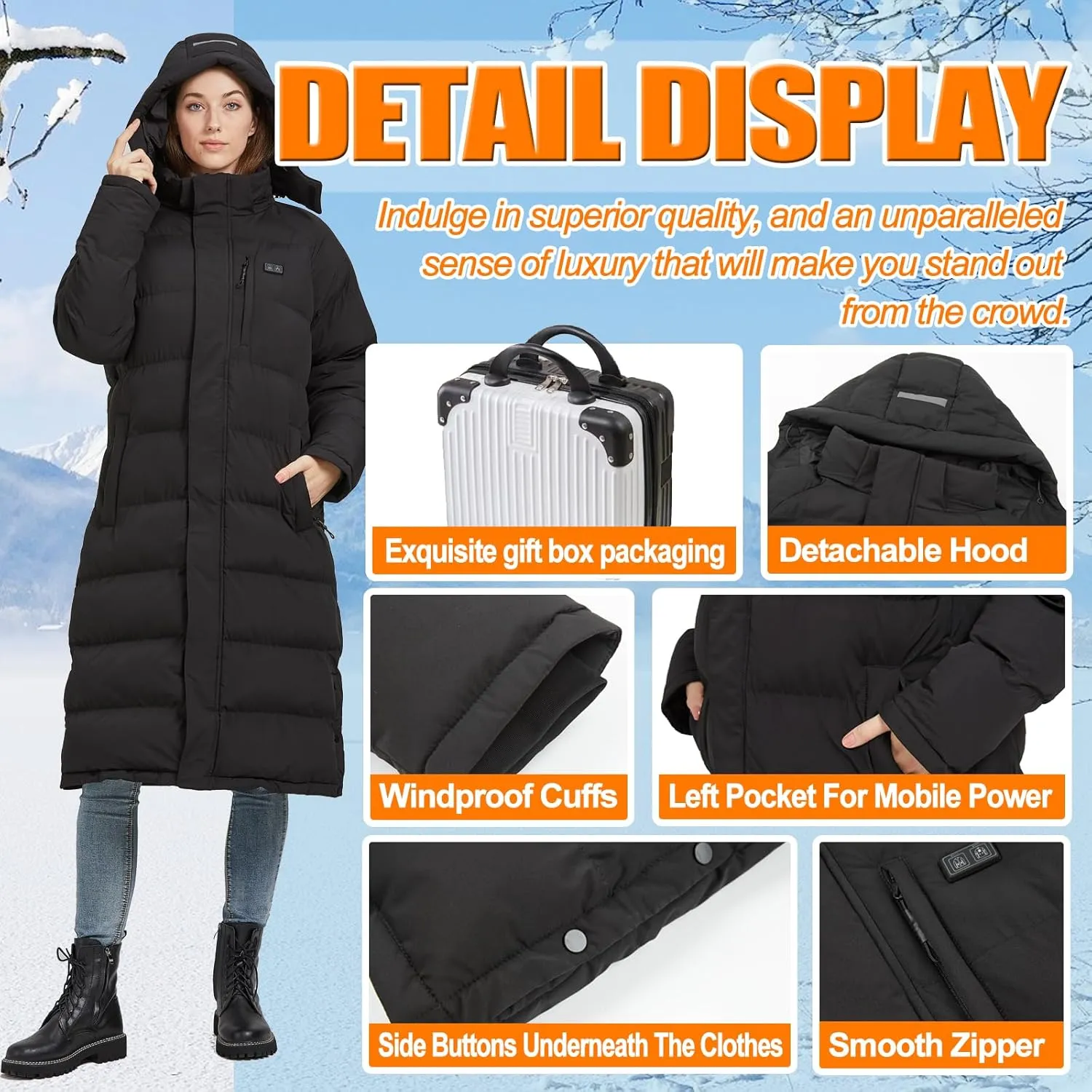 Heated Jackets for Women, Long Winter Coats for Women for Skiing Hunting Motorcycle, Idea Christmas Gift for Wife