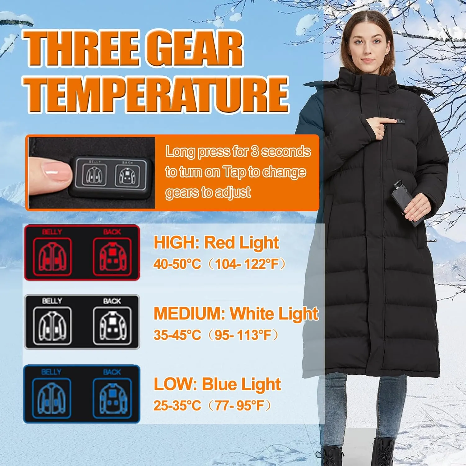 Heated Jackets for Women, Long Winter Coats for Women for Skiing Hunting Motorcycle, Idea Christmas Gift for Wife