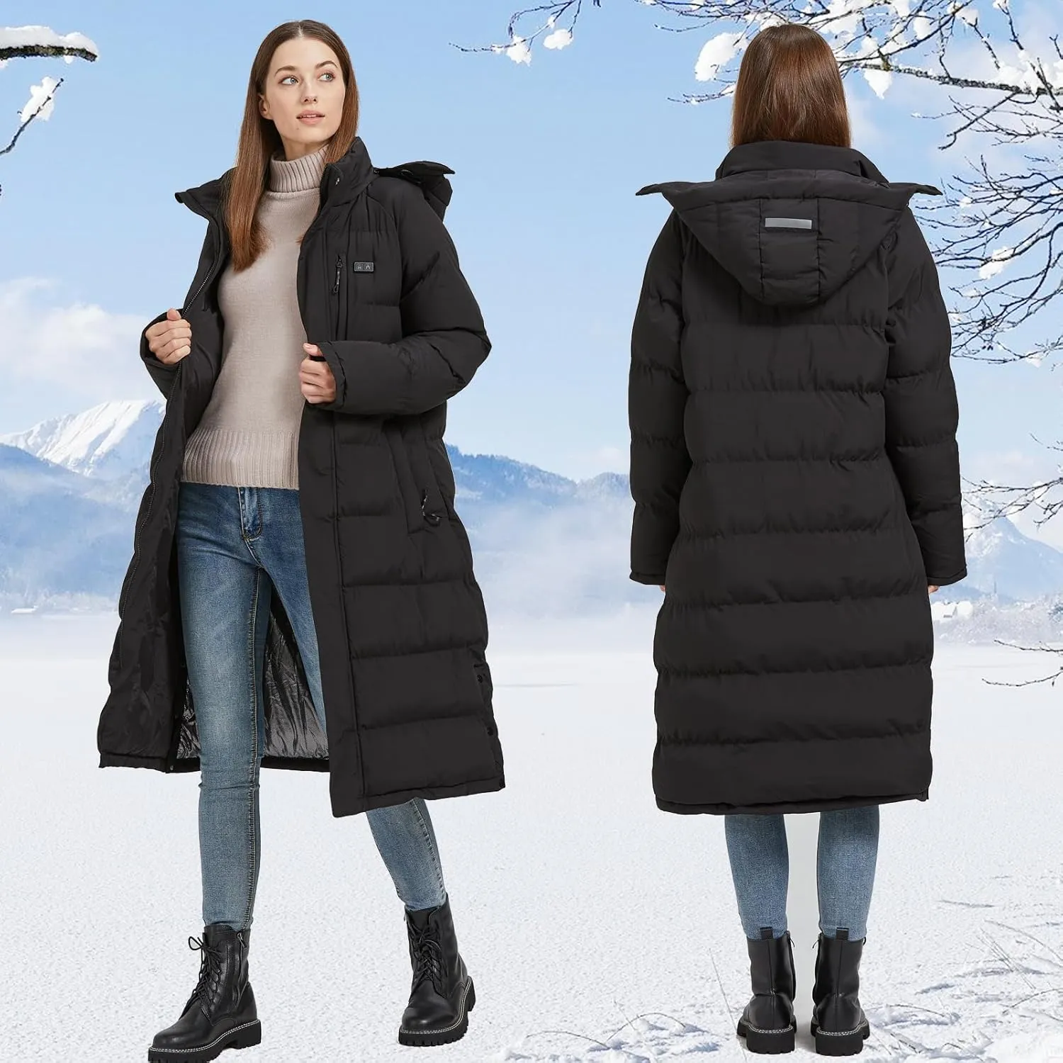 Heated Jackets for Women, Long Winter Coats for Women for Skiing Hunting Motorcycle, Idea Christmas Gift for Wife